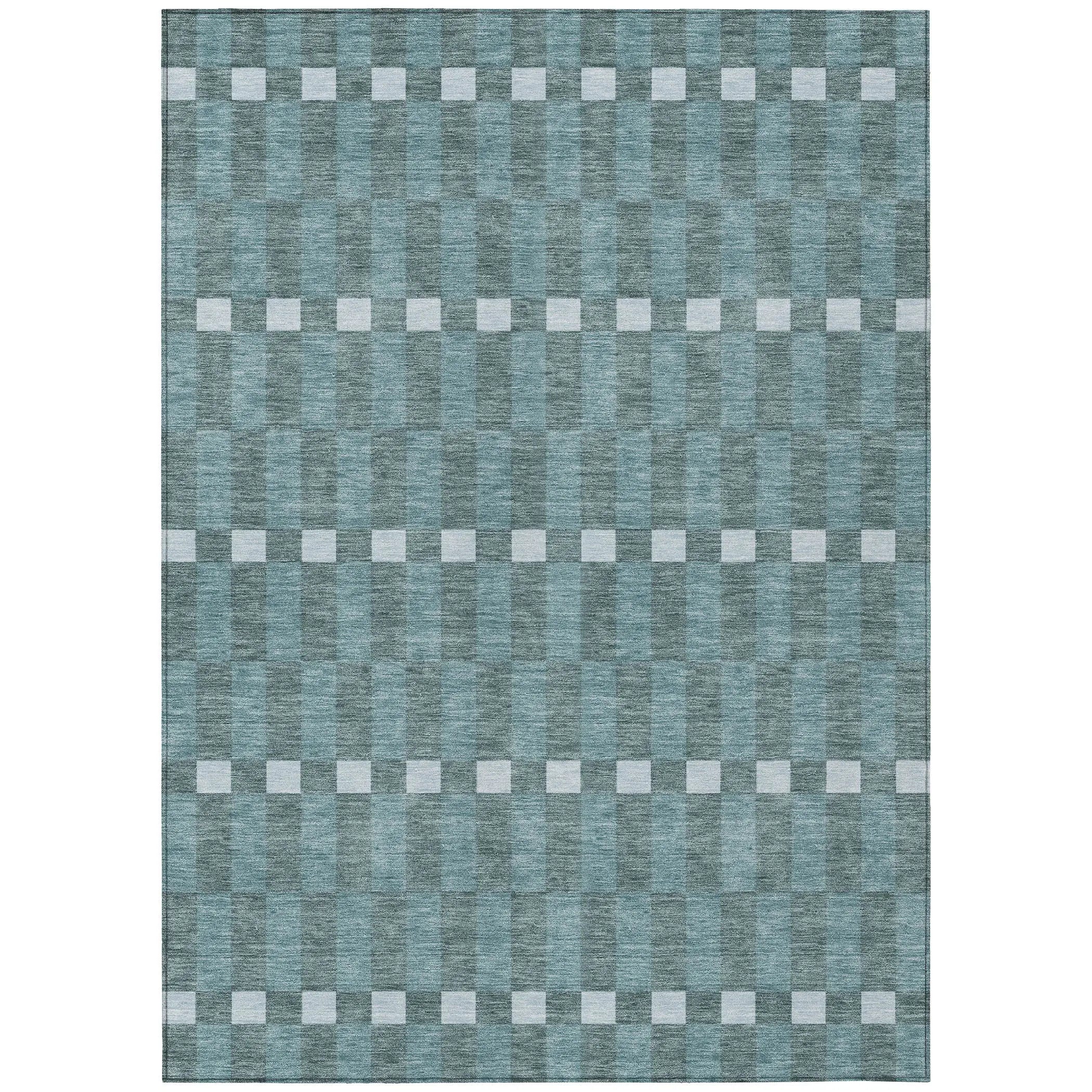 5' X 8' Teal Blue And Sky Blue Geometric Washable Indoor Outdoor Area Rug Homeroots Outdoor