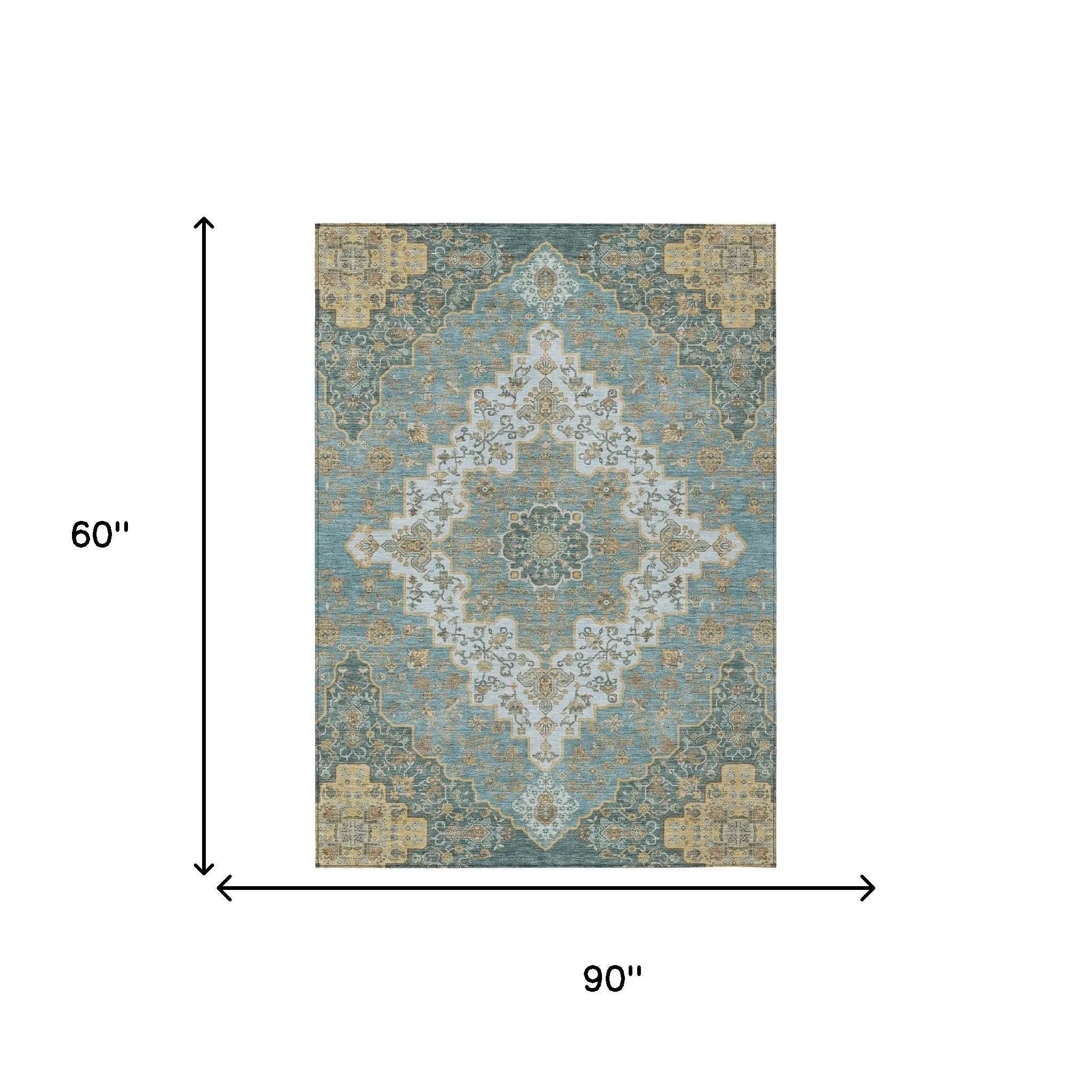 5' X 8' Teal Blue And Sky Blue Medallion Washable Indoor Outdoor Area Rug Homeroots Outdoor