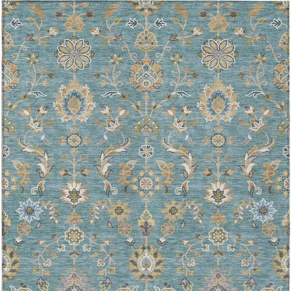 5' X 8' Teal Blue And Taupe Abstract Washable Indoor Outdoor Area Rug Homeroots Outdoor
