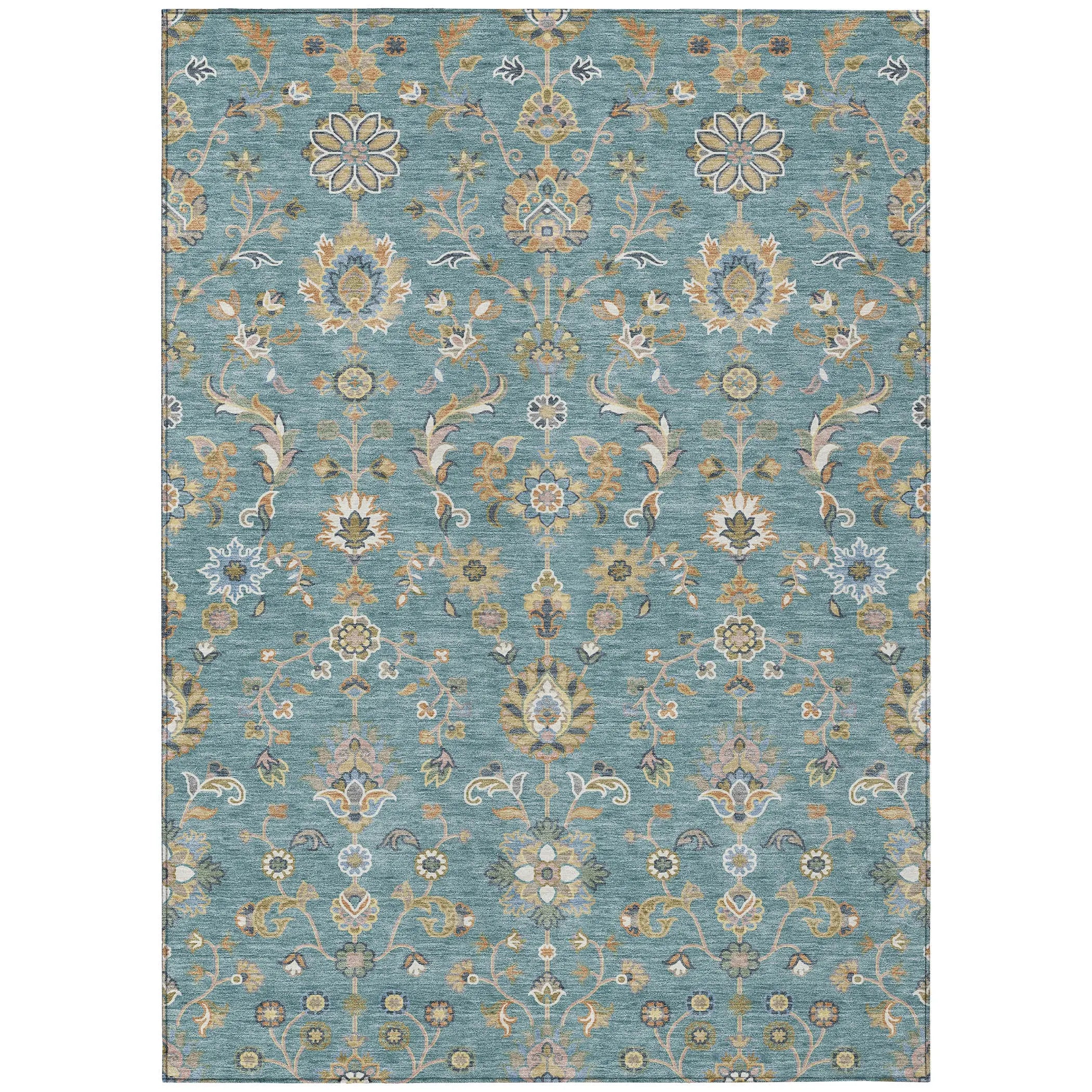 5' X 8' Teal Blue And Taupe Abstract Washable Indoor Outdoor Area Rug Homeroots Outdoor