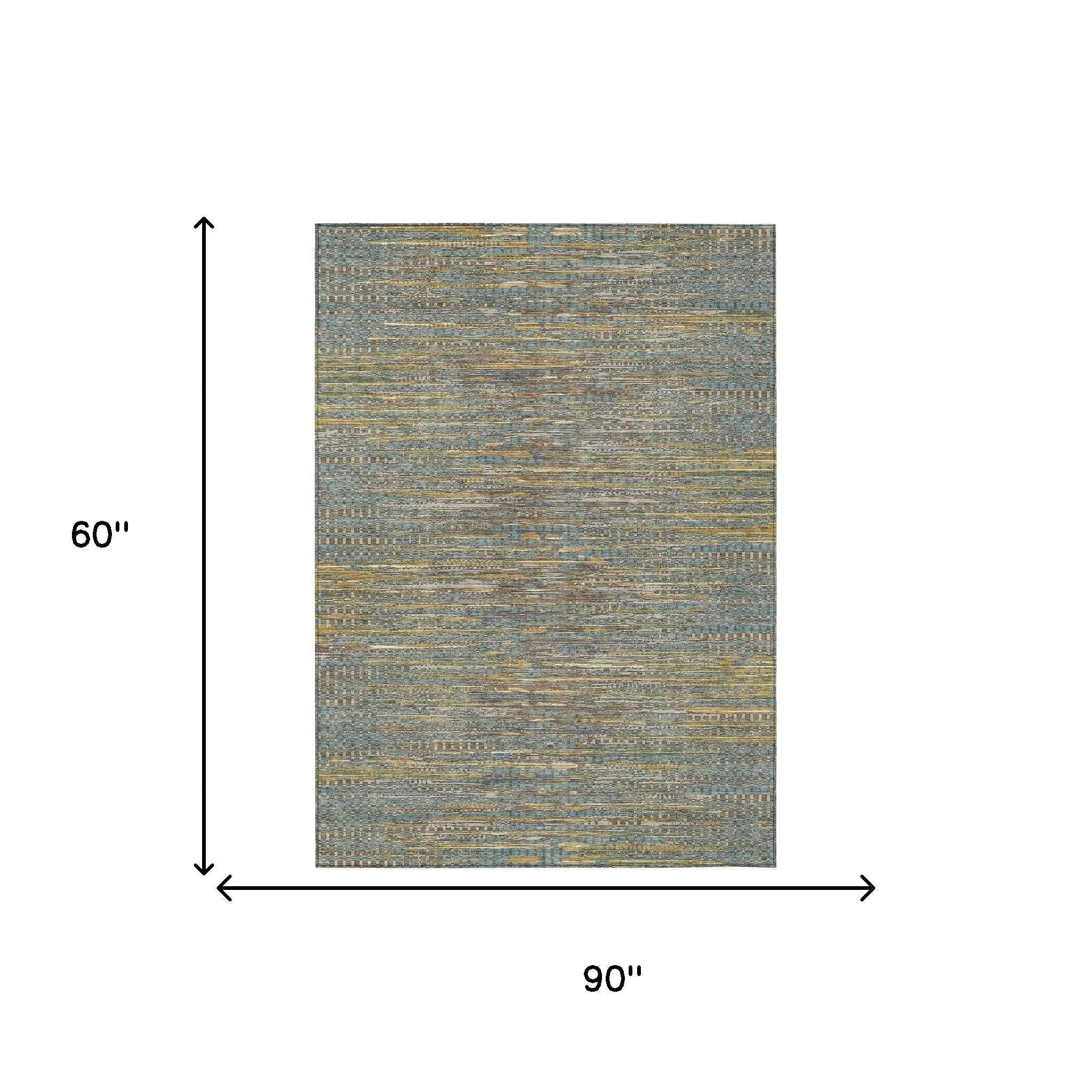 5' X 8' Teal Blue And Taupe Abstract Washable Indoor Outdoor Area Rug Homeroots Outdoor