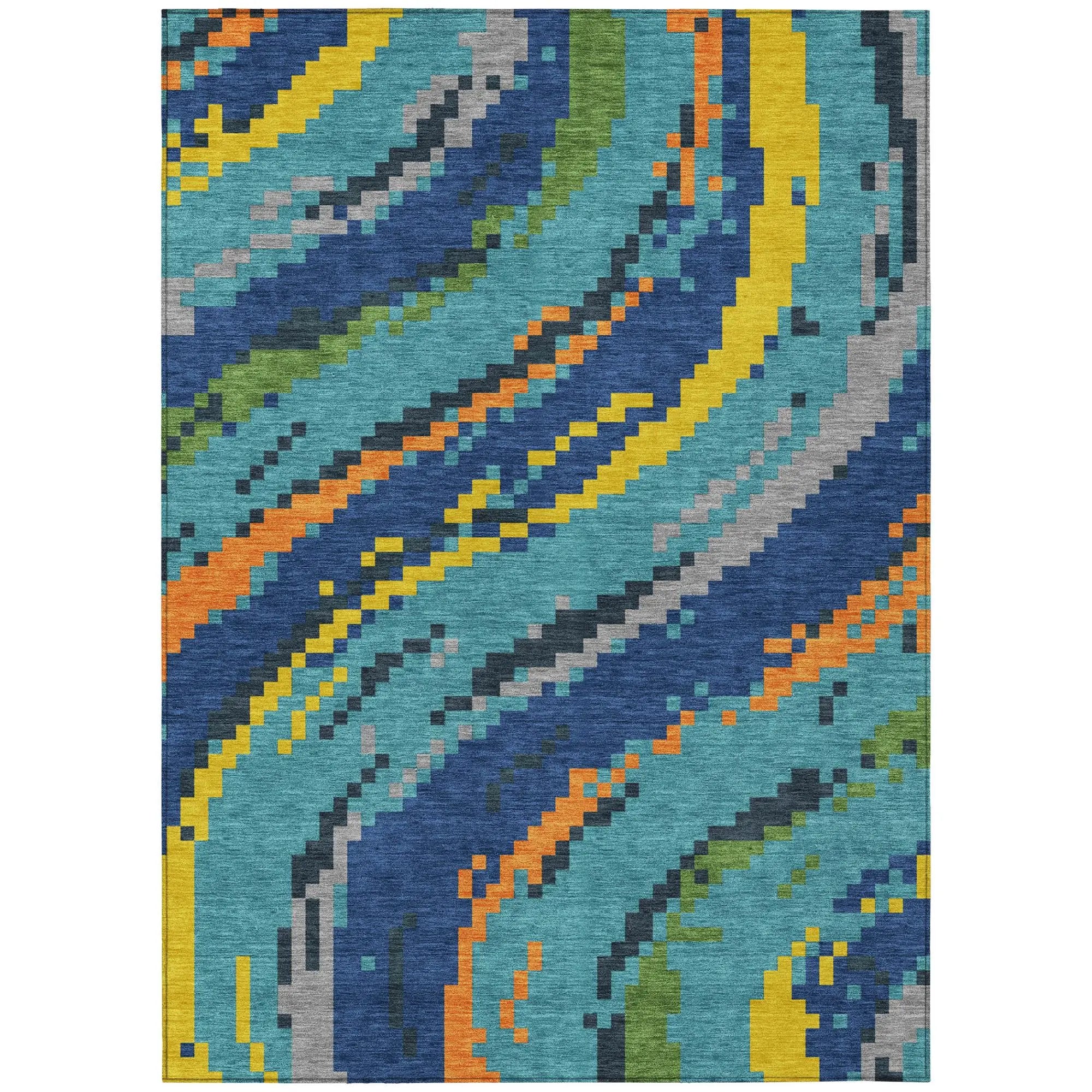 5' X 8' Teal Blue And Turquoise Abstract Washable Indoor Outdoor Area Rug Homeroots Outdoor