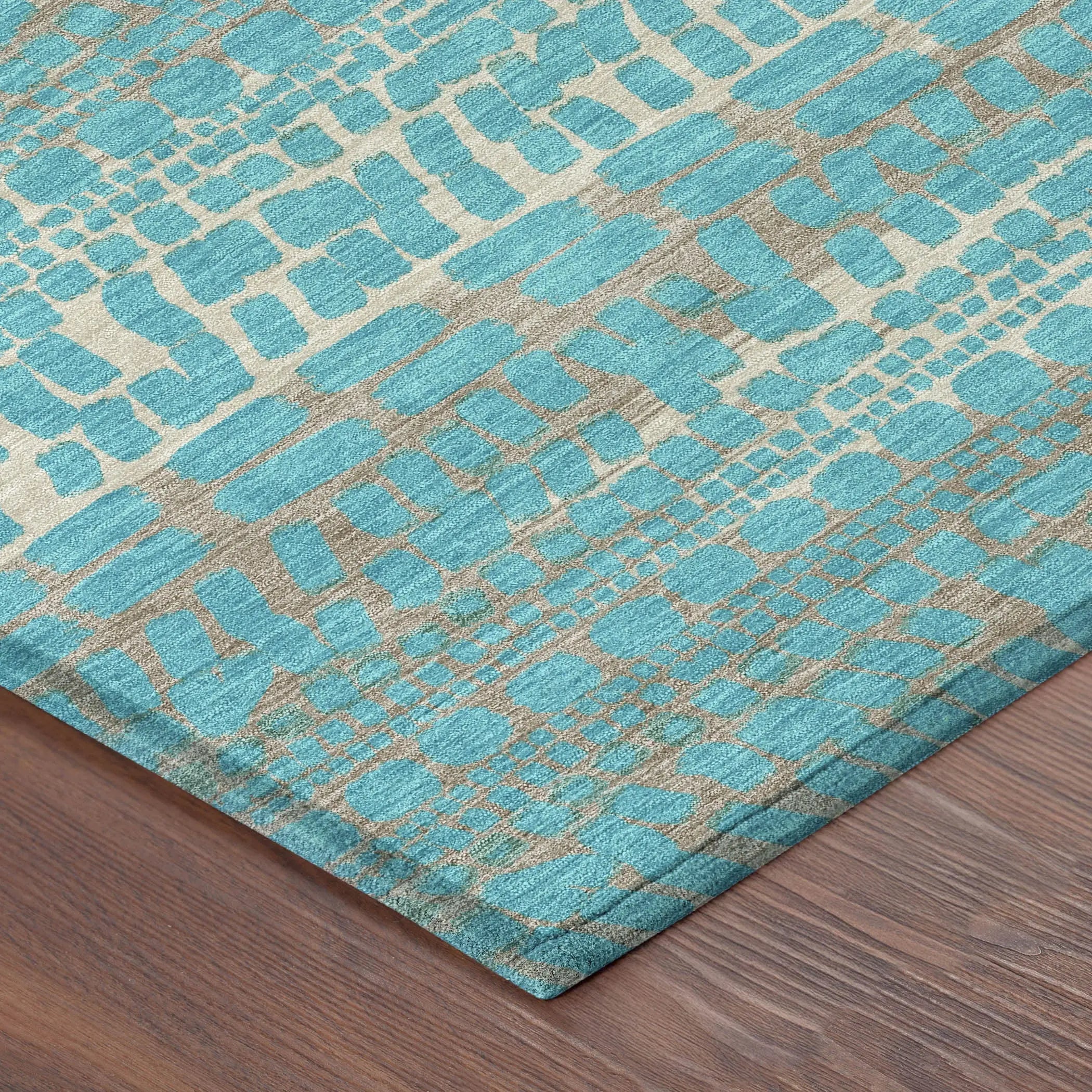 5' X 8' Teal Blue And Turquoise Abstract Washable Indoor Outdoor Area Rug Homeroots Outdoor