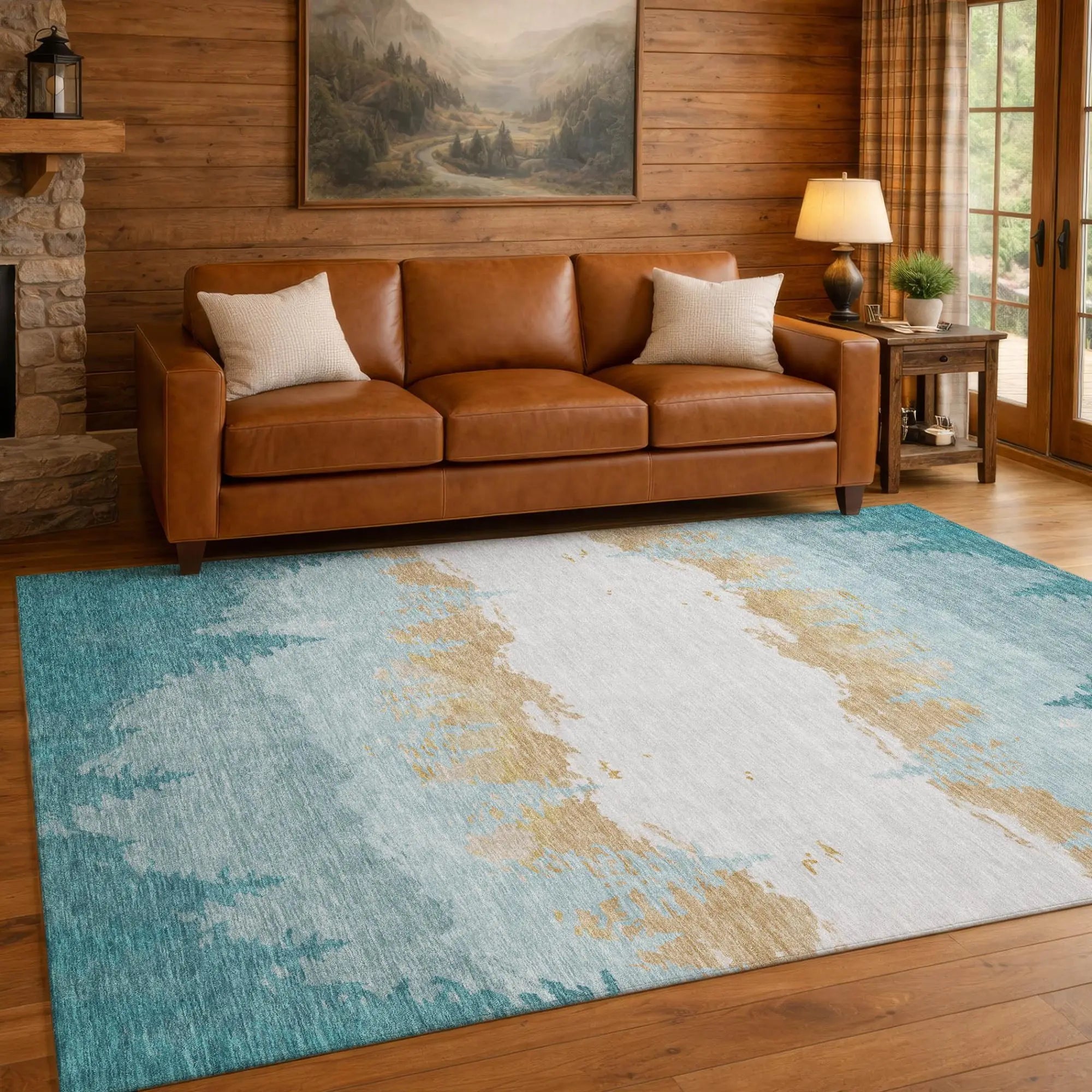 5' X 8' Teal Blue And Turquoise Floral Washable Indoor Outdoor Area Rug Homeroots Outdoor
