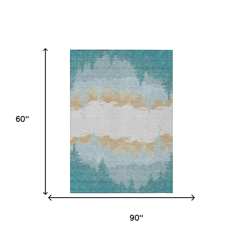 5' X 8' Teal Blue And Turquoise Floral Washable Indoor Outdoor Area Rug Homeroots Outdoor