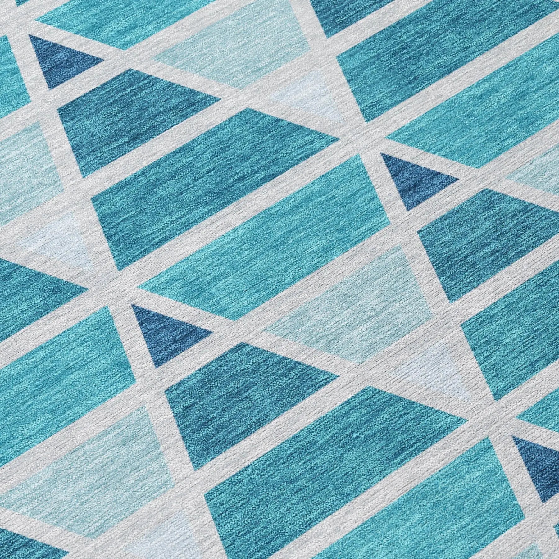 5' X 8' Teal Blue And Turquoise Geometric Washable Indoor Outdoor Area Rug Homeroots Outdoor