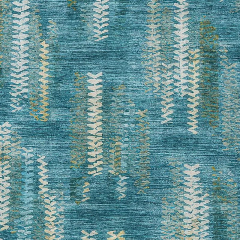 5' X 8' Teal Blue And Turquoise Striped Washable Indoor Outdoor Area Rug Homeroots Outdoor