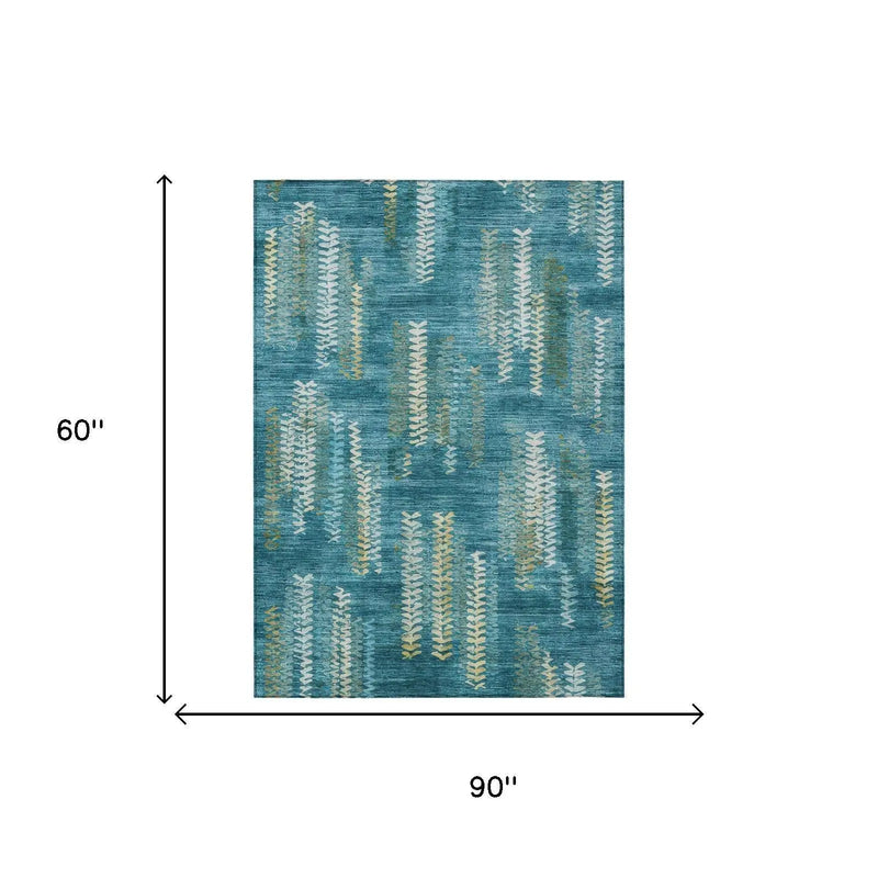 5' X 8' Teal Blue And Turquoise Striped Washable Indoor Outdoor Area Rug Homeroots Outdoor