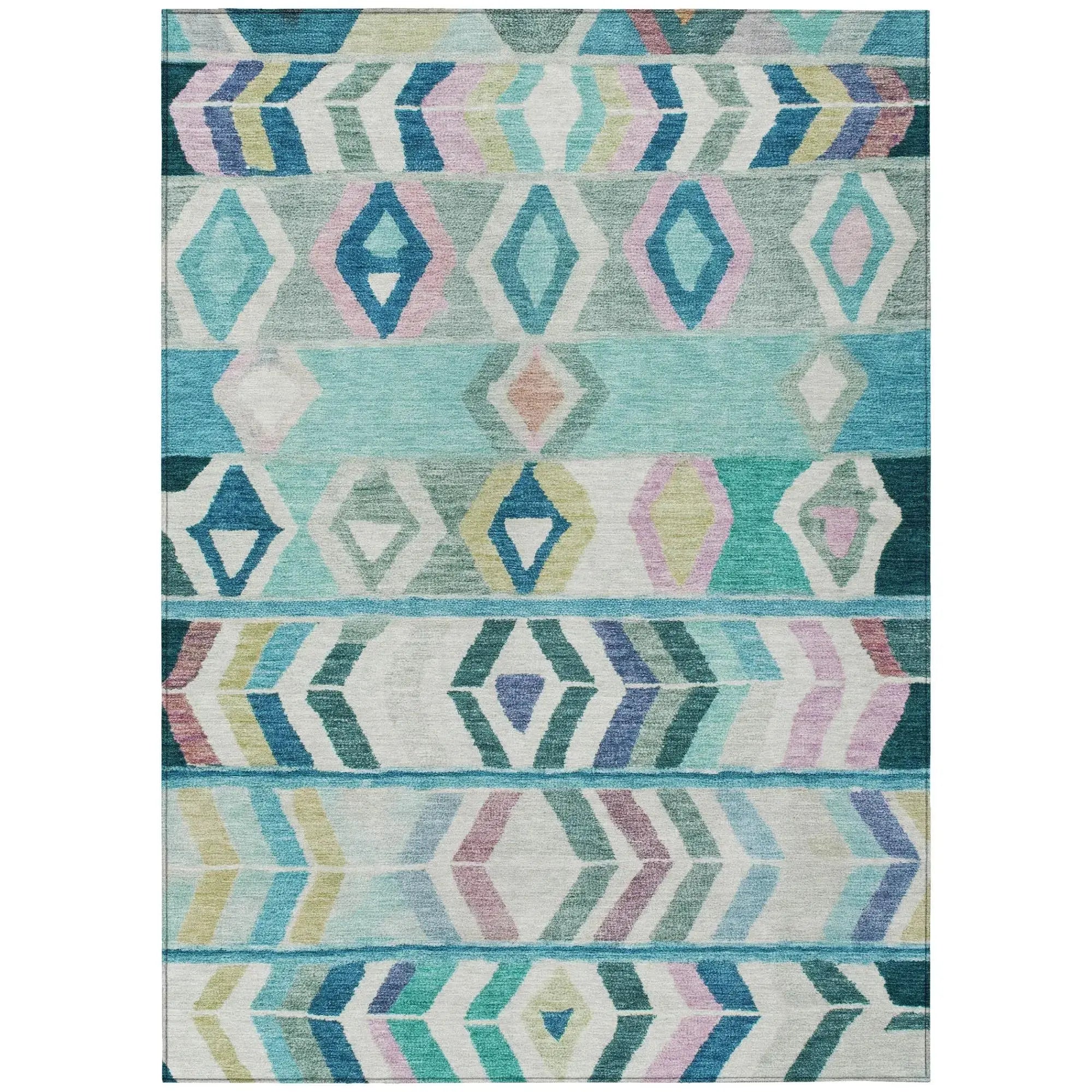 5' X 8' Teal Blue And Turquoise Tribal Washable Indoor Outdoor Area Rug Homeroots Outdoor