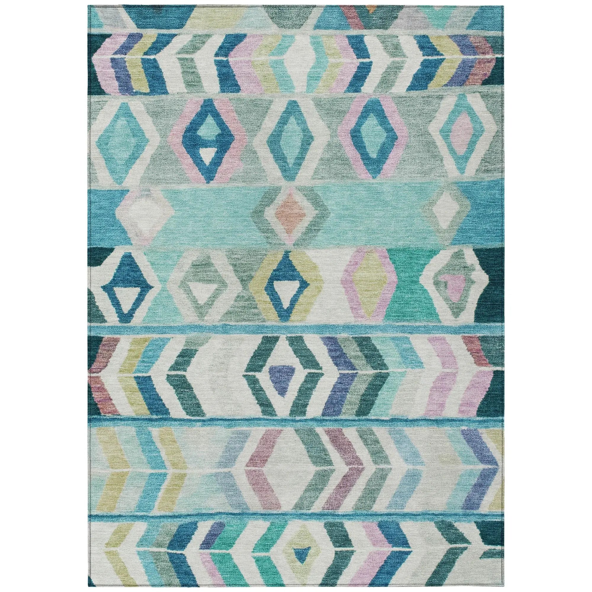 5' X 8' Teal Blue And Turquoise Tribal Washable Indoor Outdoor Area Rug Homeroots Outdoor
