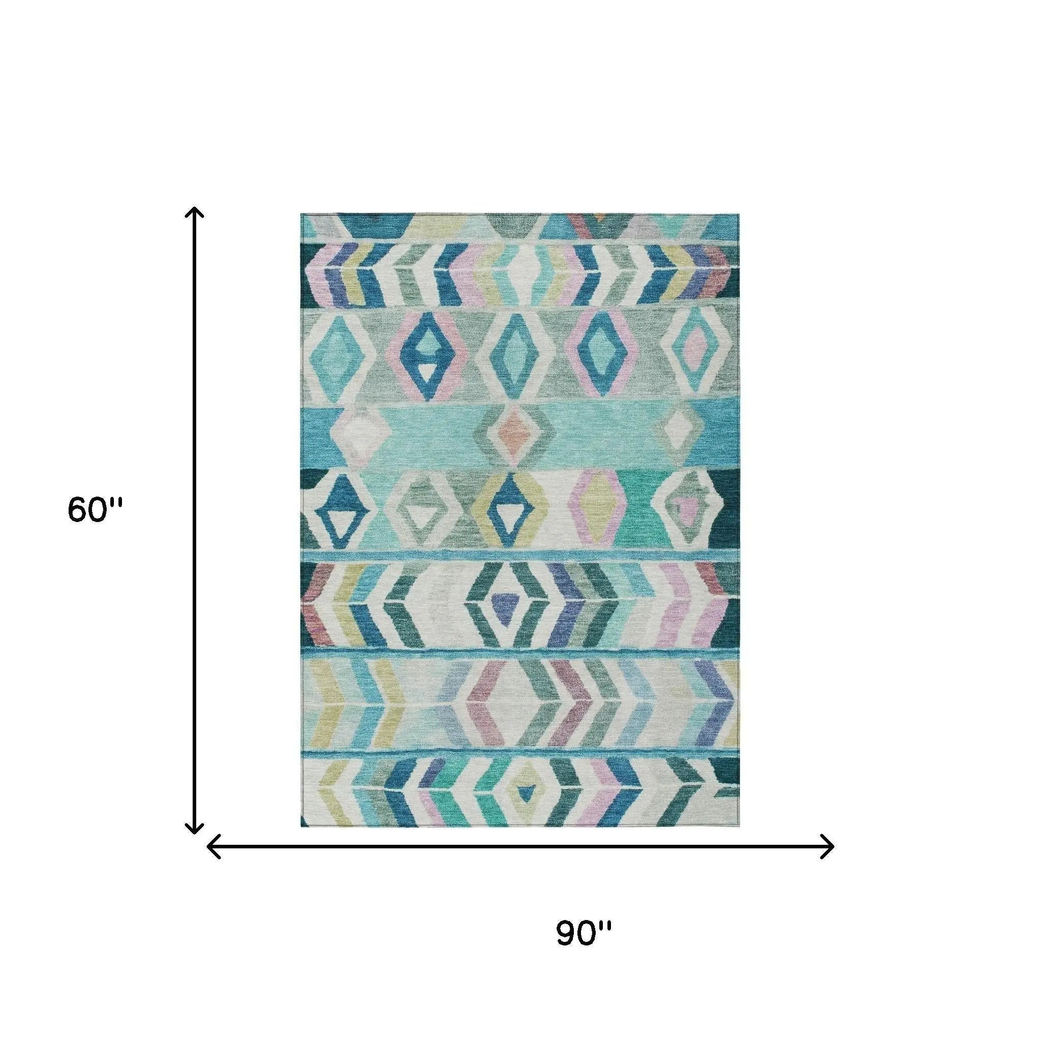 5' X 8' Teal Blue And Turquoise Tribal Washable Indoor Outdoor Area Rug Homeroots Outdoor