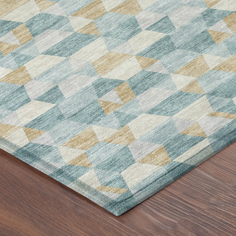 5' X 8' Teal Blue And Walnut Geometric Washable Indoor Outdoor Area Rug Homeroots Outdoor