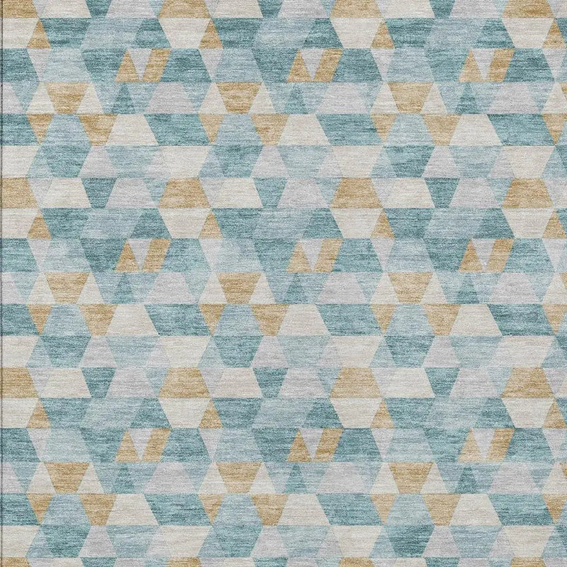 5' X 8' Teal Blue And Walnut Geometric Washable Indoor Outdoor Area Rug Homeroots Outdoor