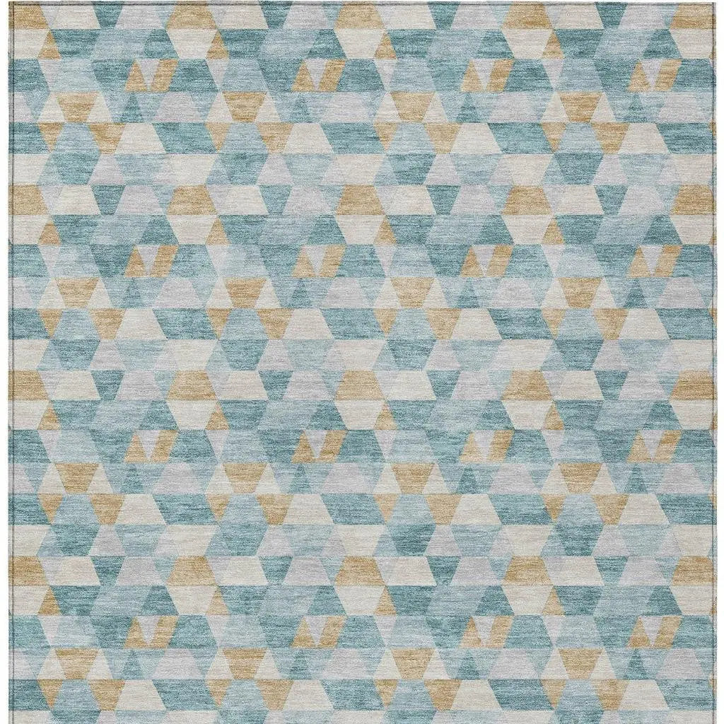 5' X 8' Teal Blue And Walnut Geometric Washable Indoor Outdoor Area Rug Homeroots Outdoor