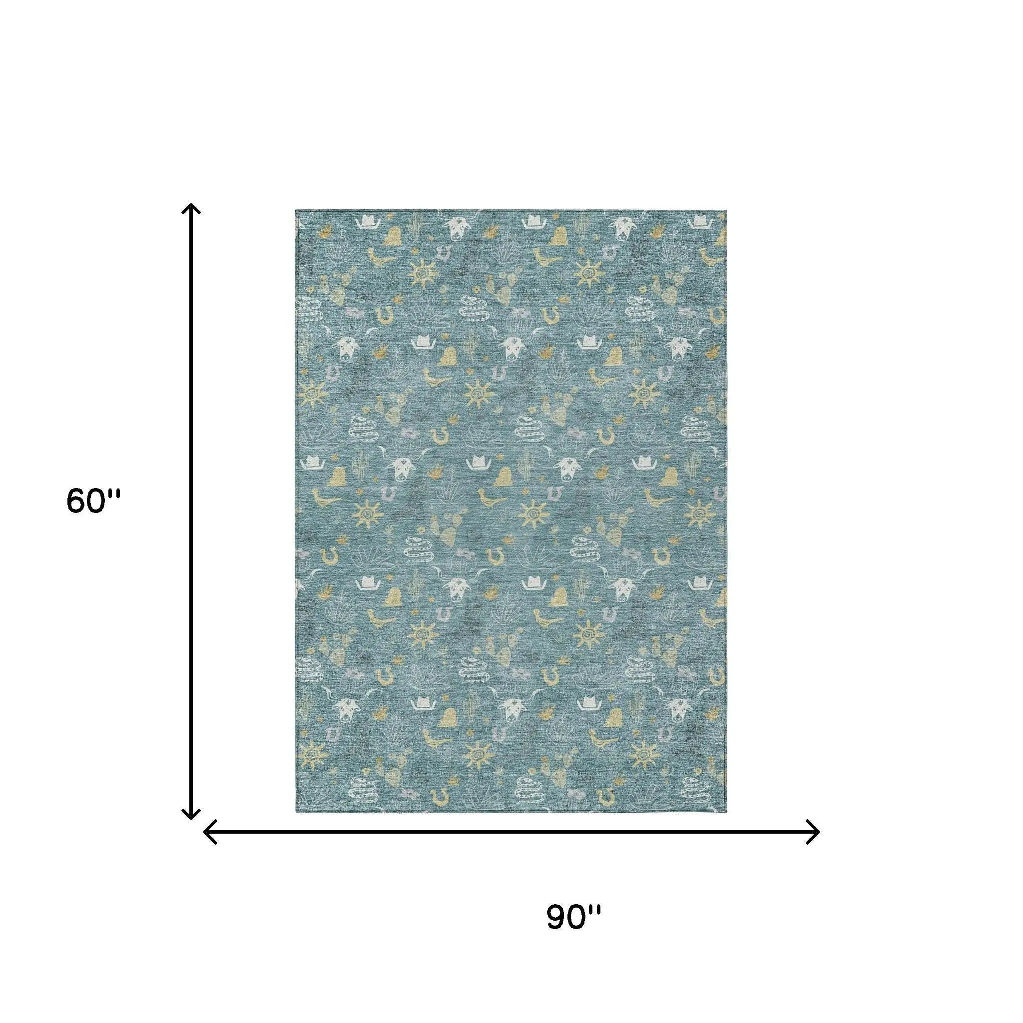 5' X 8' Teal Blue And Wheat Cactus Washable Indoor Outdoor Area Rug Homeroots Outdoor