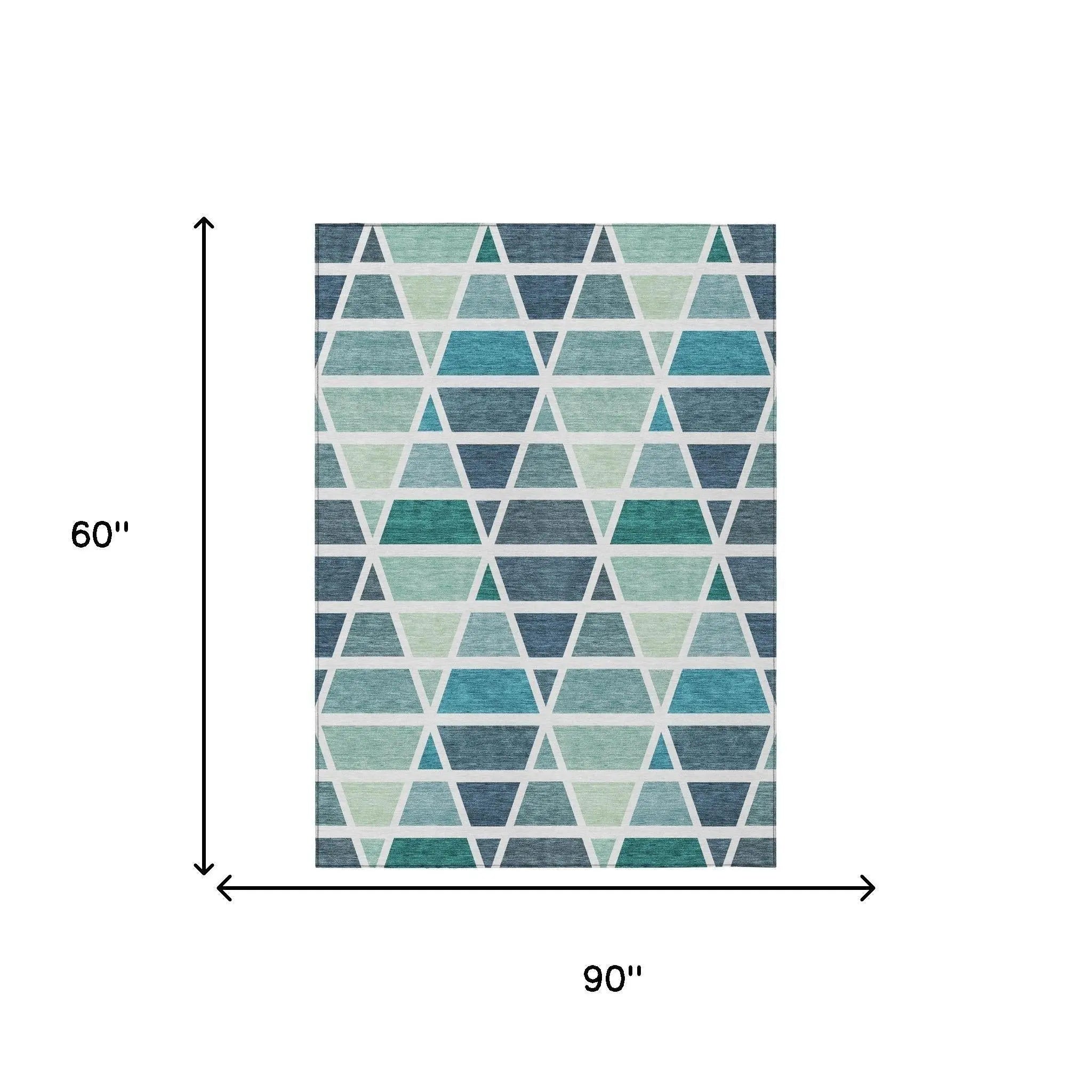 5' X 8' Teal Blue And White Geometric Washable Indoor Outdoor Area Rug Homeroots Outdoor