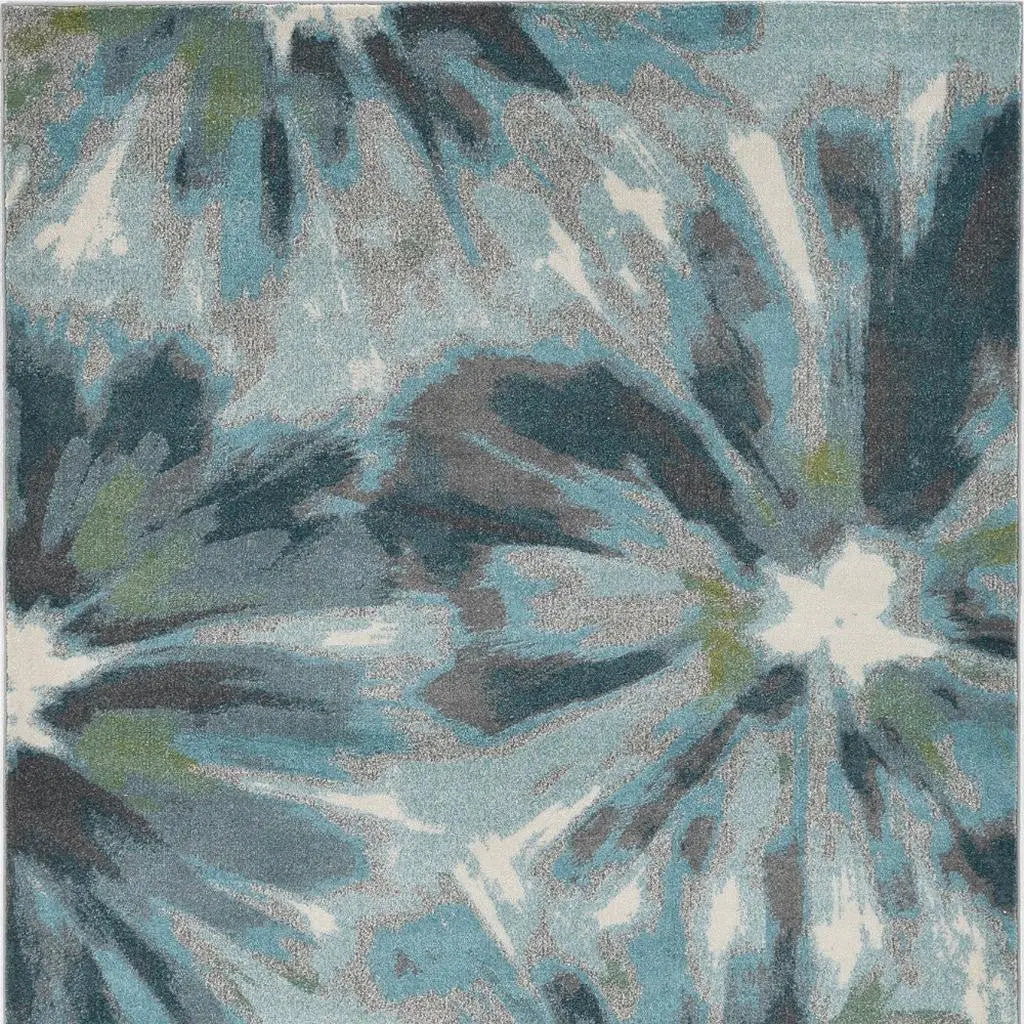 5' X 8' Teal Ivory And Gray Floral Area Rug Homeroots Home Decor