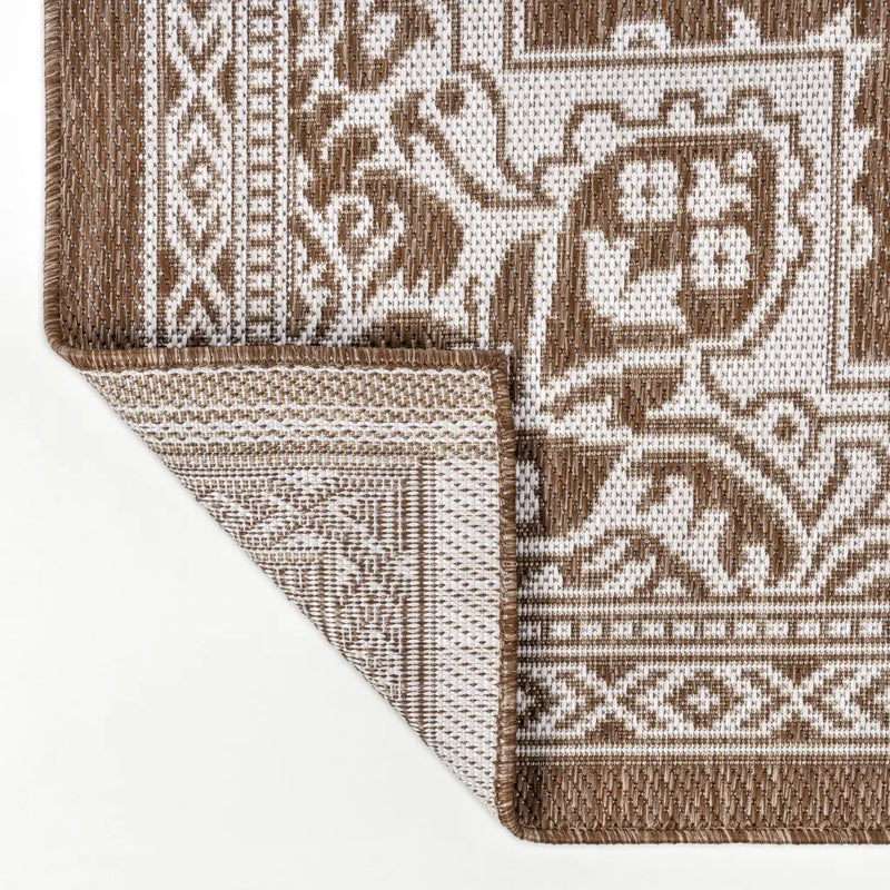 5' X 8' Terra Cotta And Cream Medallion Indoor Outdoor Area Rug Homeroots Outdoor