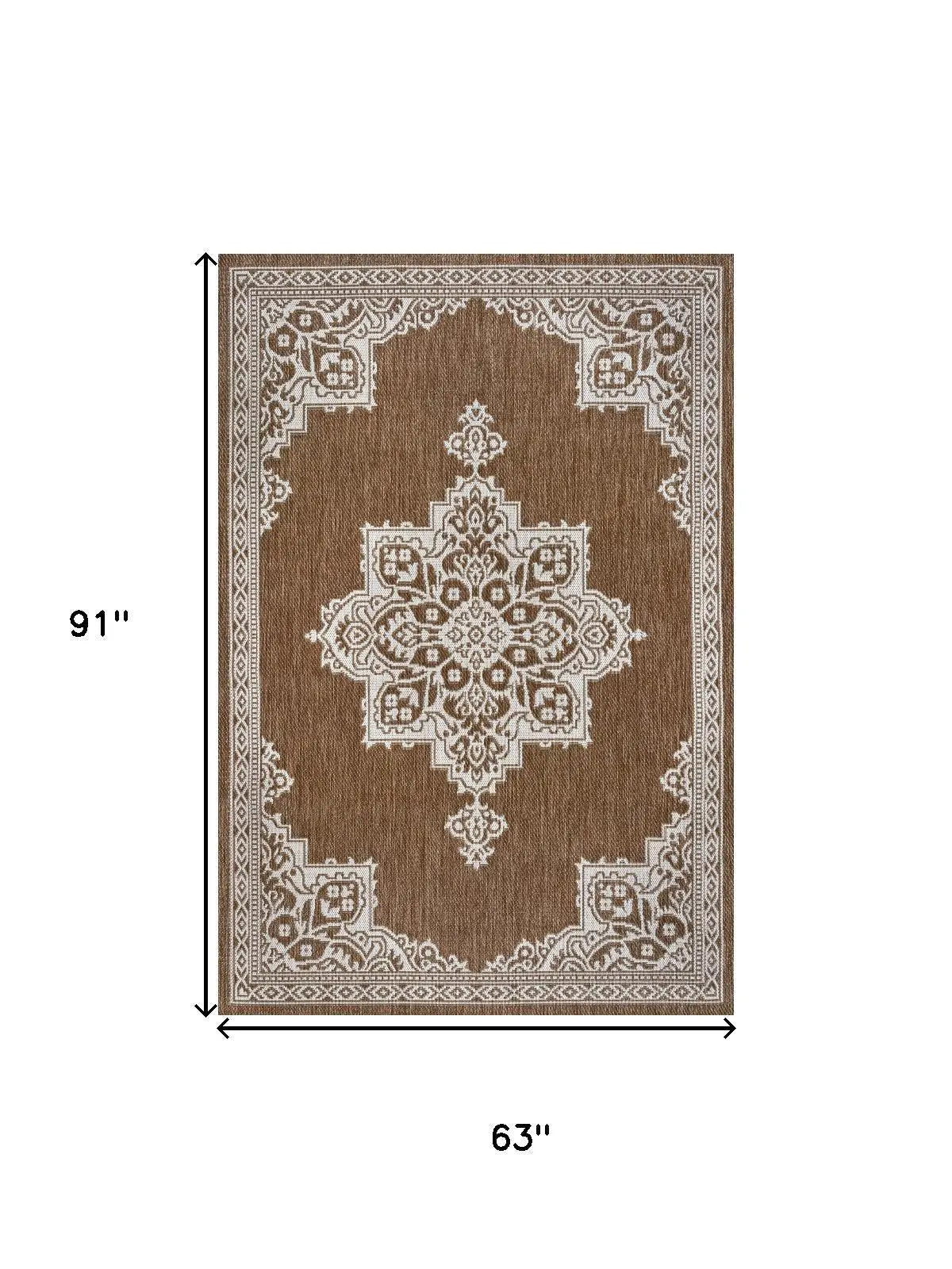 5' X 8' Terra Cotta And Cream Medallion Indoor Outdoor Area Rug Homeroots Outdoor