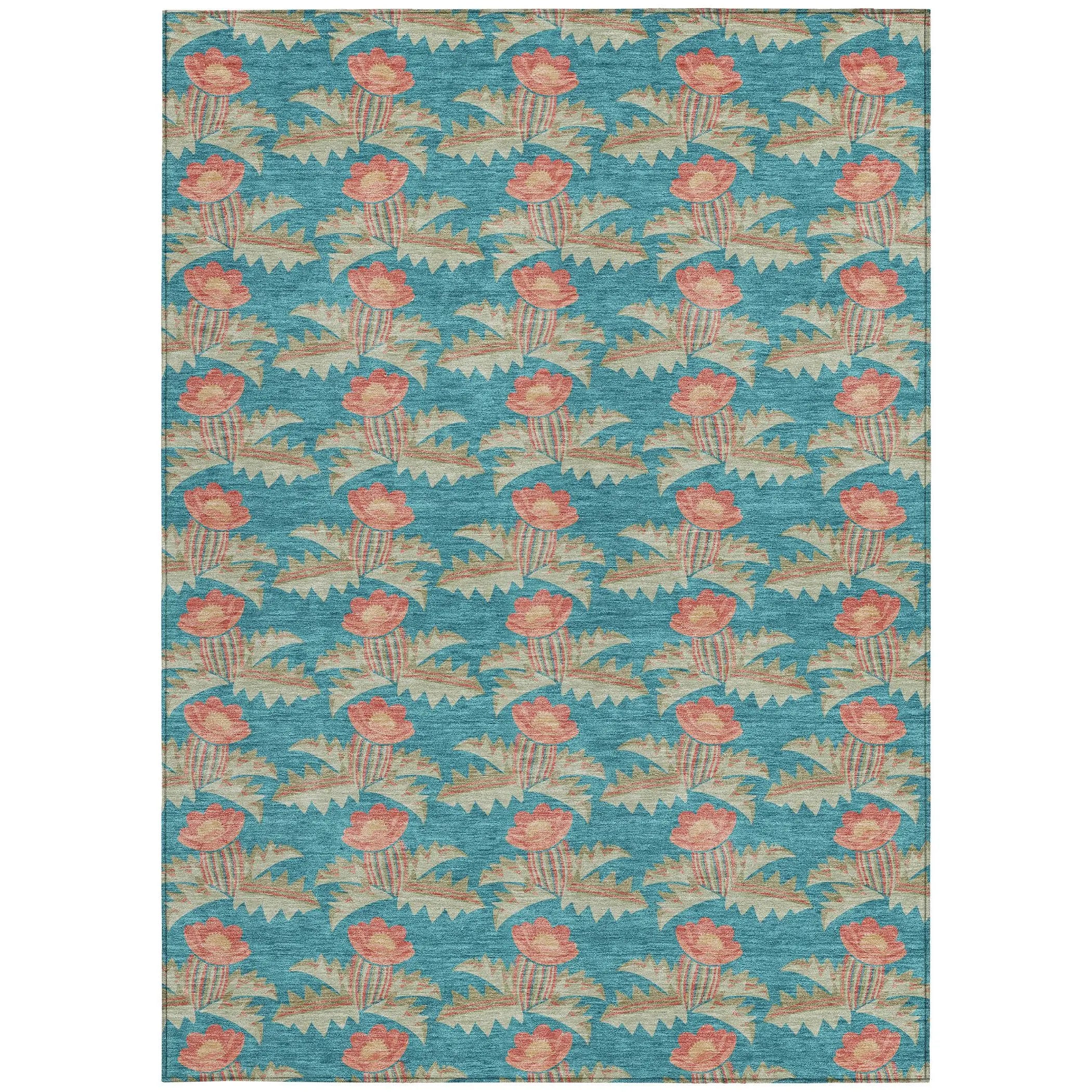 5' X 8' Turquoise And Brown Floral Washable Indoor Outdoor Area Rug Homeroots Outdoor
