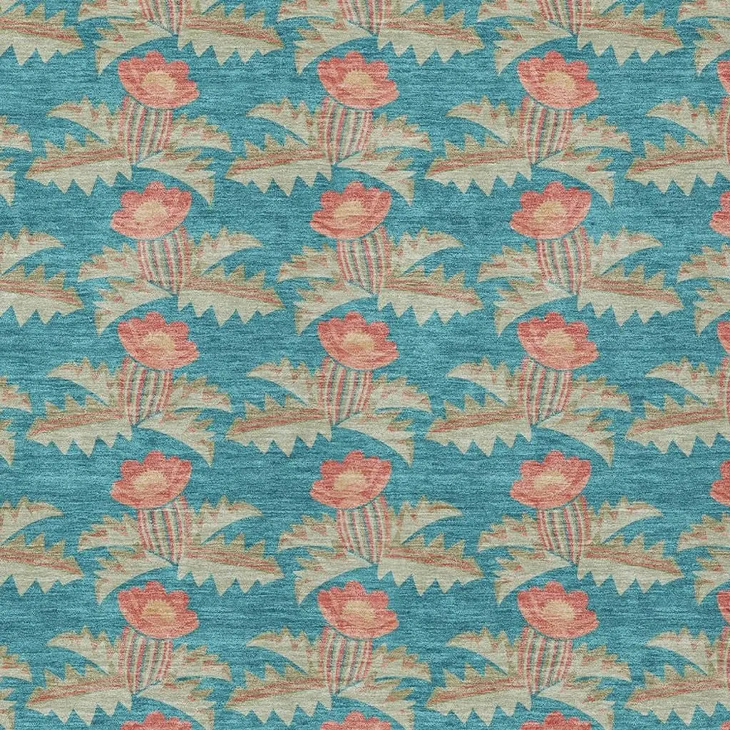 5' X 8' Turquoise And Brown Floral Washable Indoor Outdoor Area Rug Homeroots Outdoor