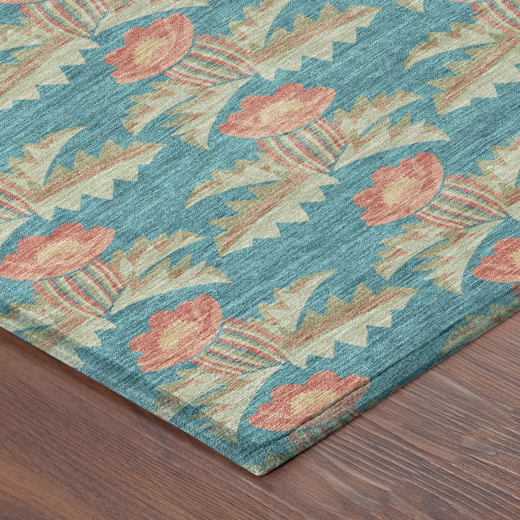 5' X 8' Turquoise And Brown Floral Washable Indoor Outdoor Area Rug Homeroots Outdoor