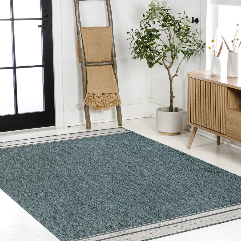 5' X 8' Turquoise And Cream Indoor Outdoor Area Rug - GreatEagleInc