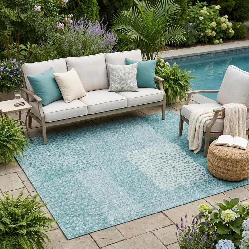 5' X 8' Turquoise And Teal Blue Abstract Washable Indoor Outdoor Area Rug Homeroots Outdoor