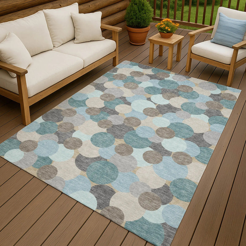5' X 8' Turquoise And Teal Blue Geometric Washable Indoor Outdoor Area Rug Homeroots Outdoor