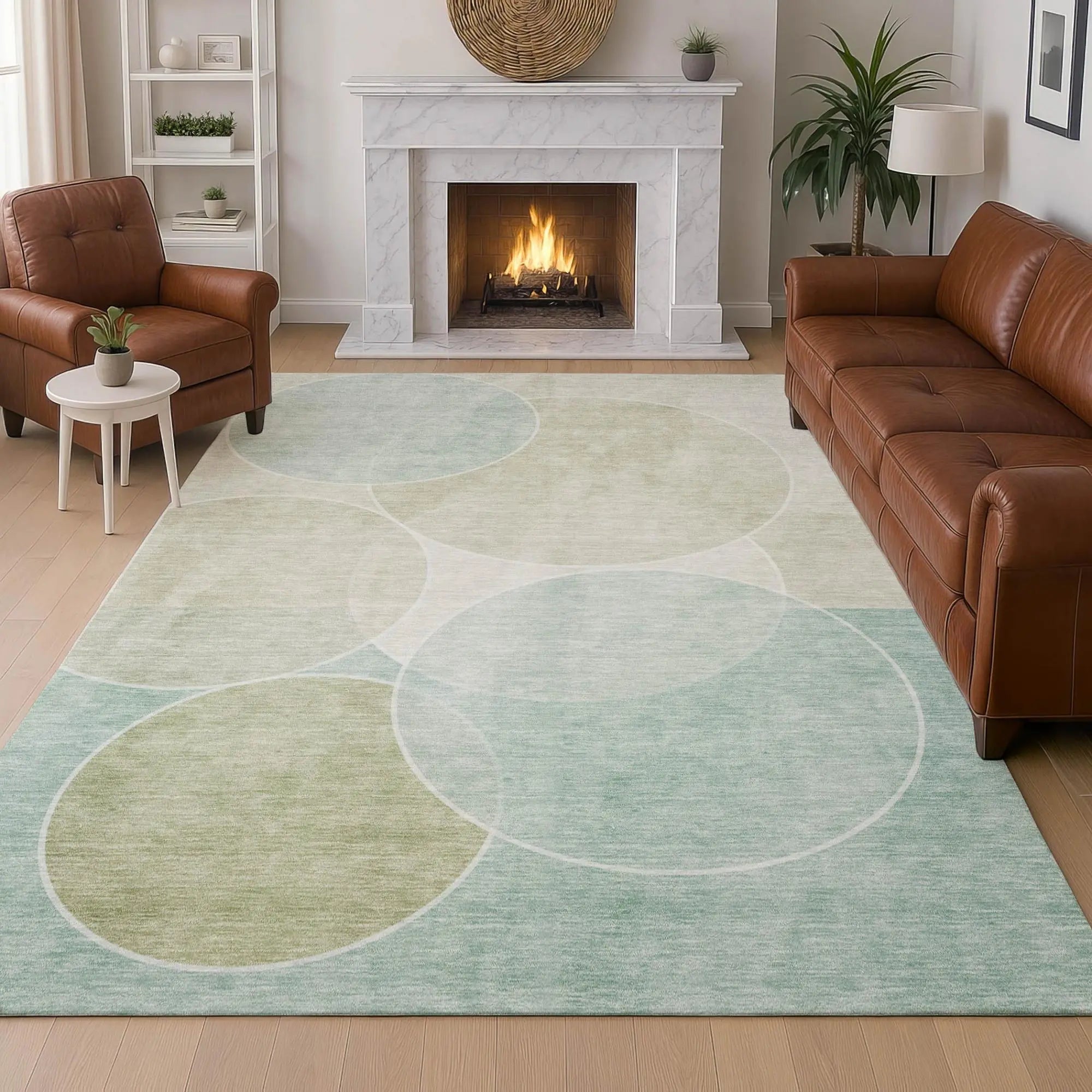 5' X 8' Turquoise And Teal Blue Geometric Washable Indoor Outdoor Area Rug Homeroots Outdoor
