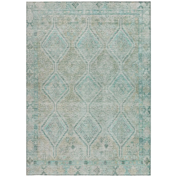 5' X 8' Turquoise And Teal Blue Geometric Washable Indoor Outdoor Area Rug Homeroots Outdoor