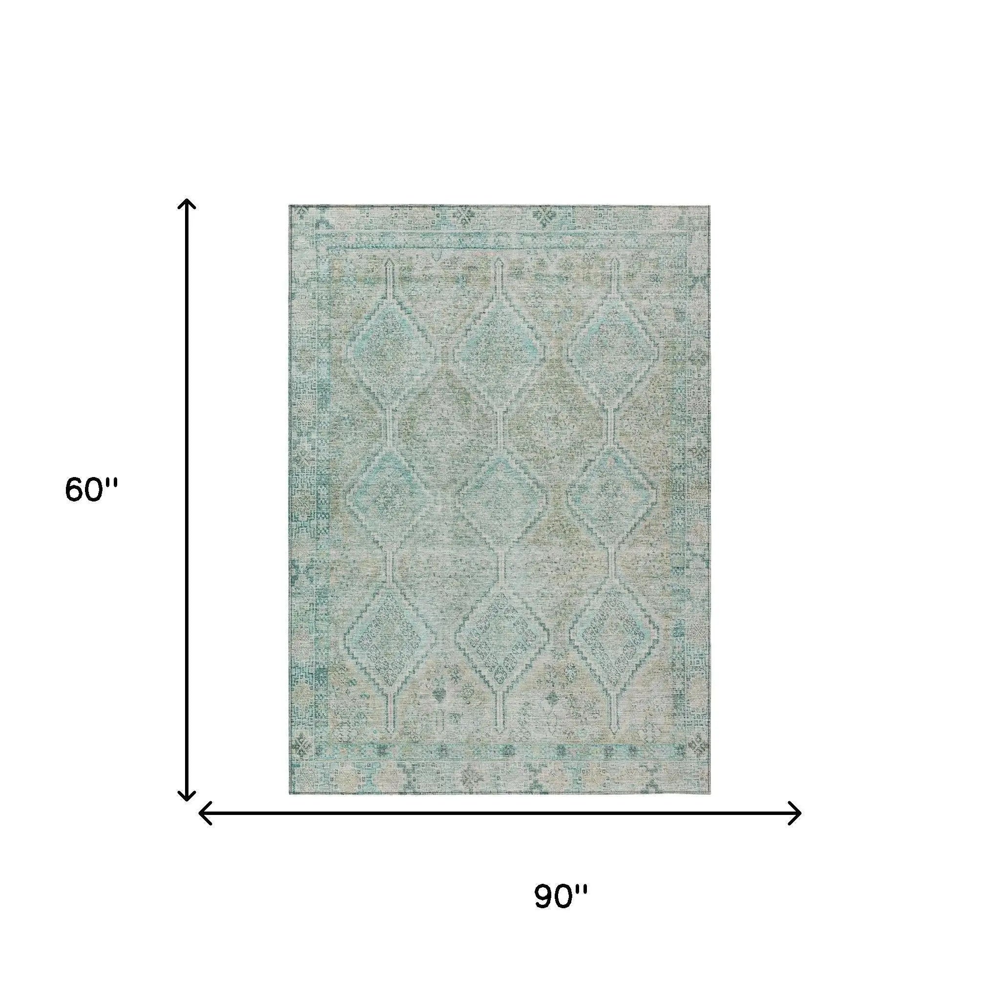 5' X 8' Turquoise And Teal Blue Geometric Washable Indoor Outdoor Area Rug Homeroots Outdoor