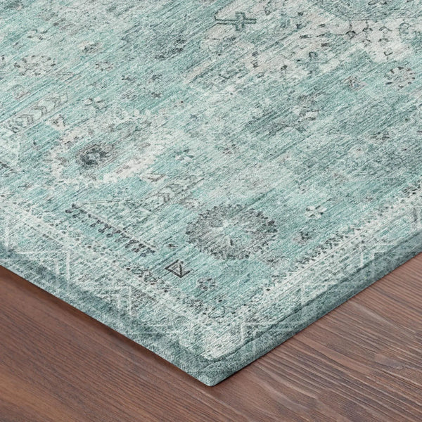 5' X 8' Turquoise And Teal Blue Oriental Washable Indoor Outdoor Area Rug Homeroots Outdoor