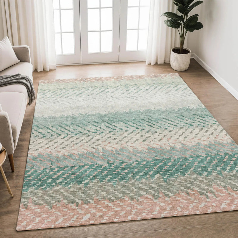 5' X 8' Turquoise And Teal Blue Striped Washable Indoor Outdoor Area Rug Homeroots Outdoor
