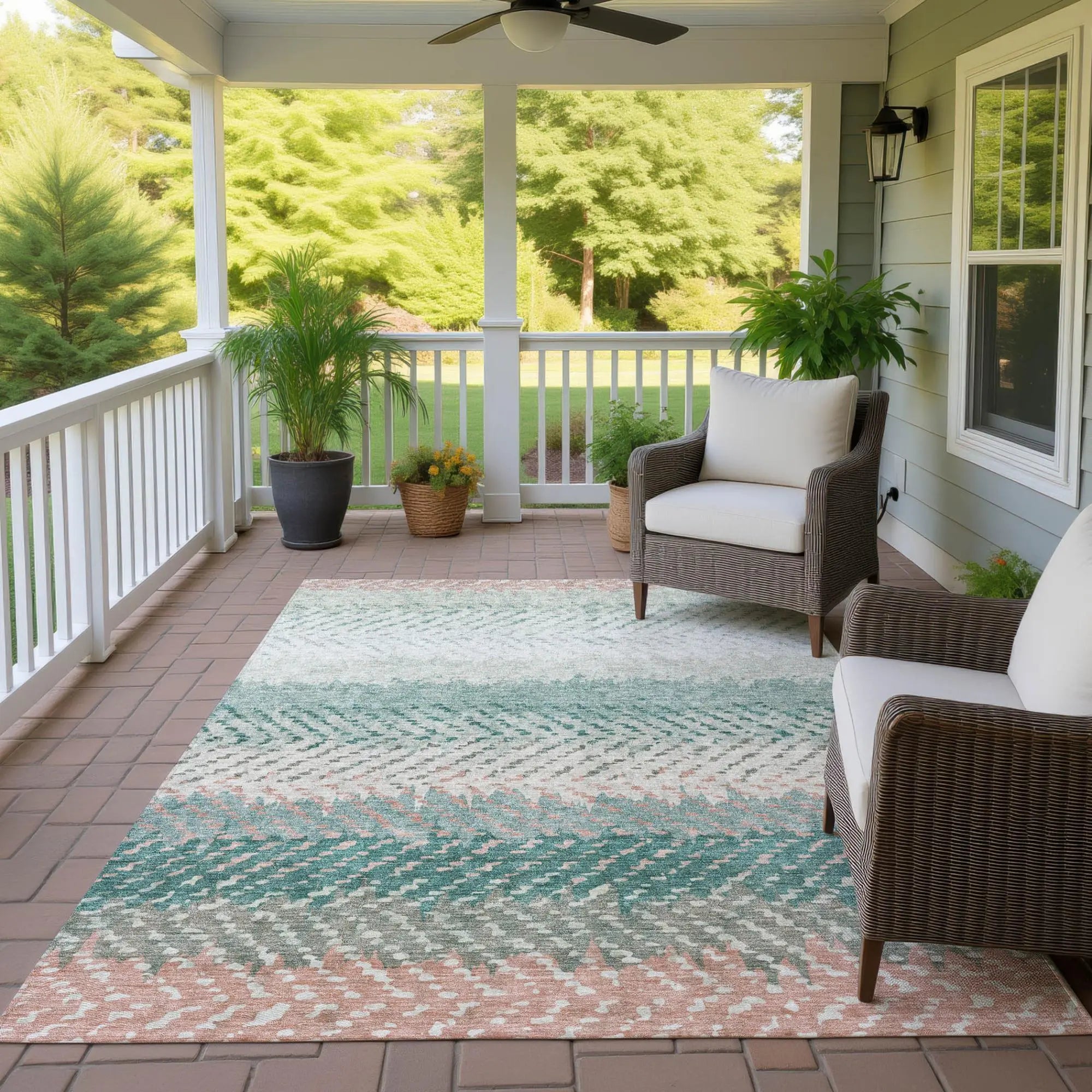 5' X 8' Turquoise And Teal Blue Striped Washable Indoor Outdoor Area Rug Homeroots Outdoor