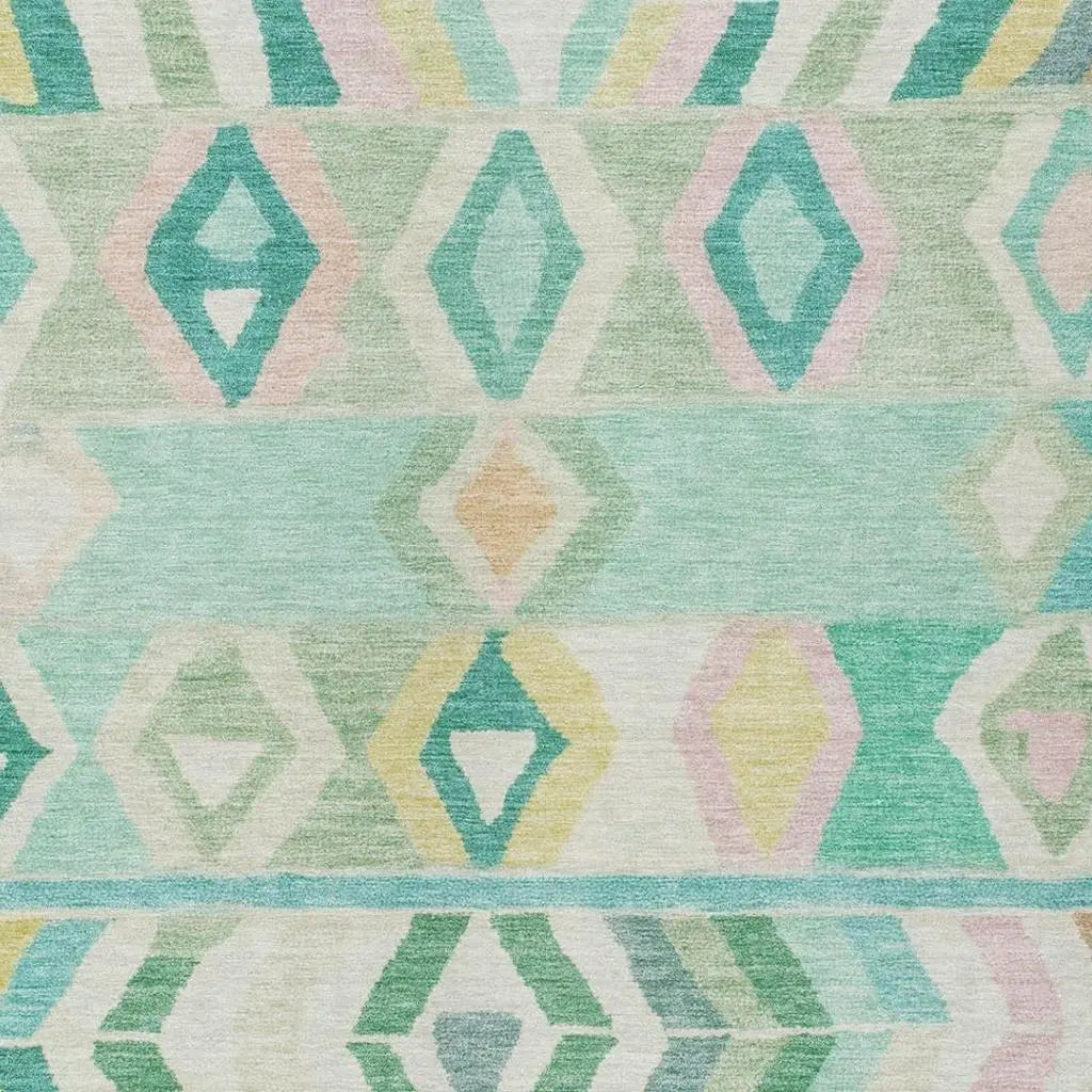 5' X 8' Turquoise And Teal Blue Tribal Washable Indoor Outdoor Area Rug Homeroots Outdoor