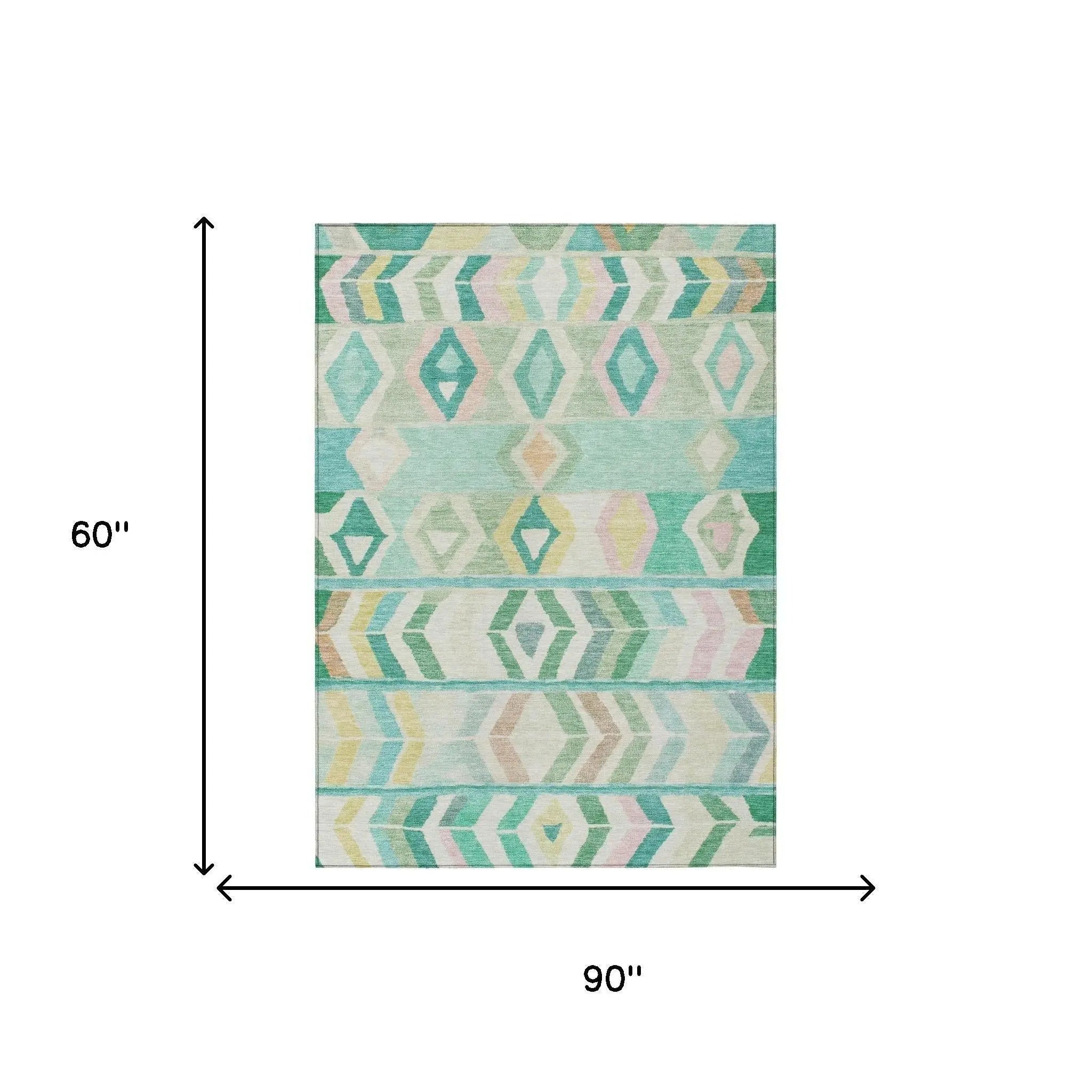 5' X 8' Turquoise And Teal Blue Tribal Washable Indoor Outdoor Area Rug Homeroots Outdoor