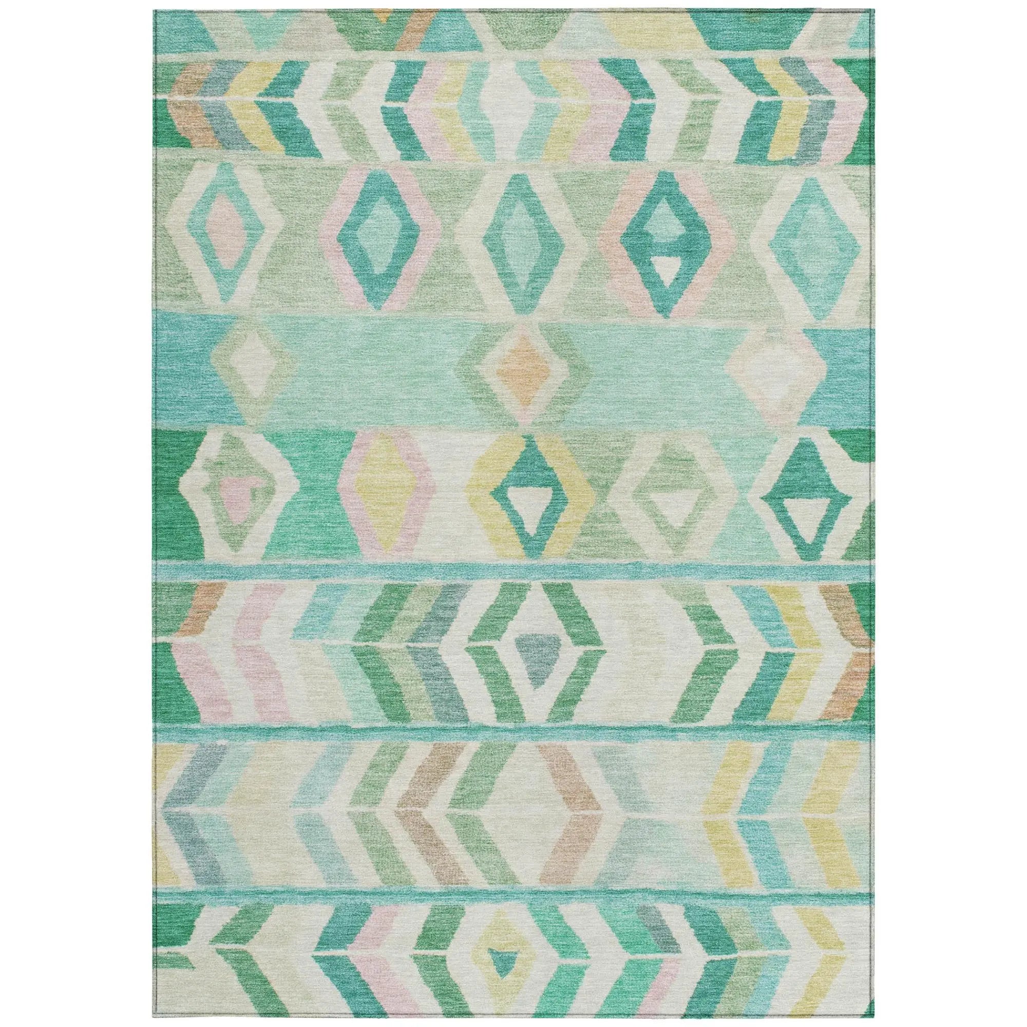 5' X 8' Turquoise And Teal Blue Tribal Washable Indoor Outdoor Area Rug Homeroots Outdoor