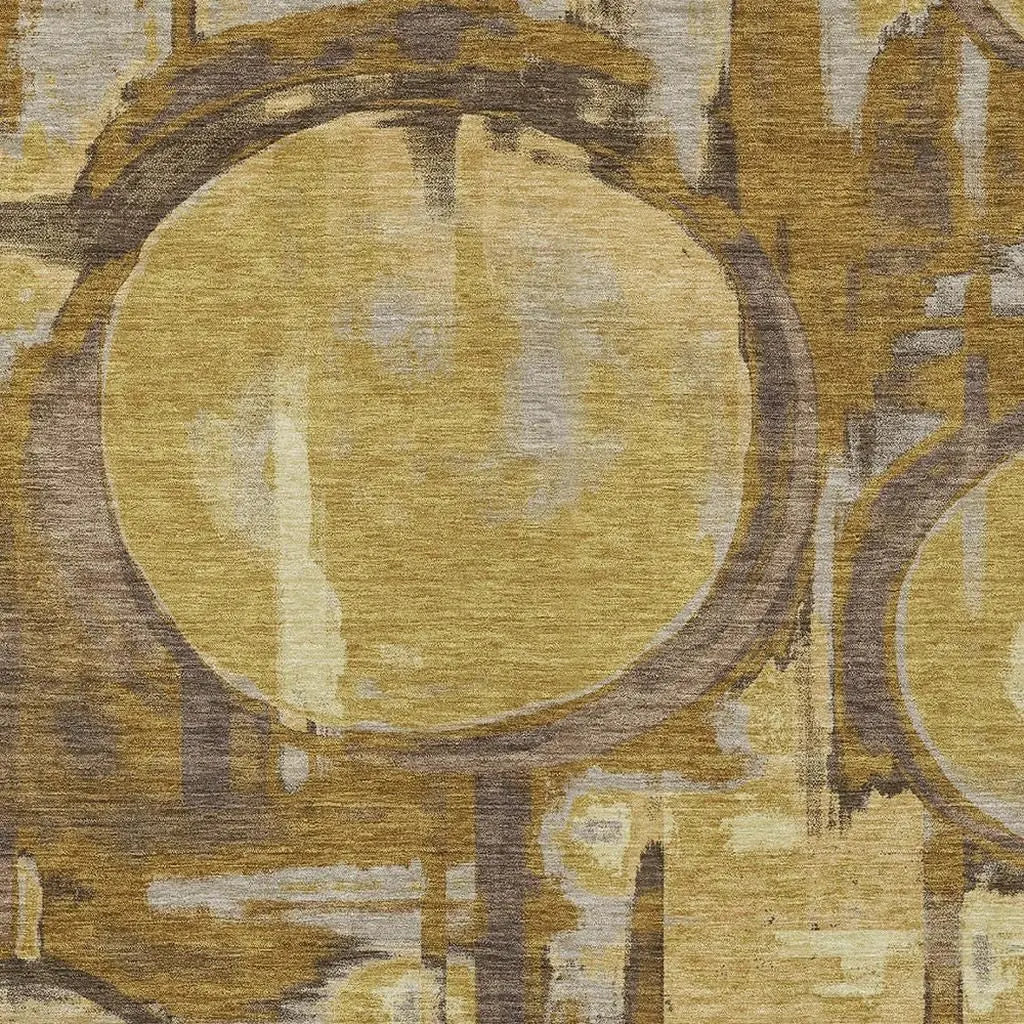 5' X 8' Walnut And Gold Abstract Washable Indoor Outdoor Area Rug Homeroots Outdoor