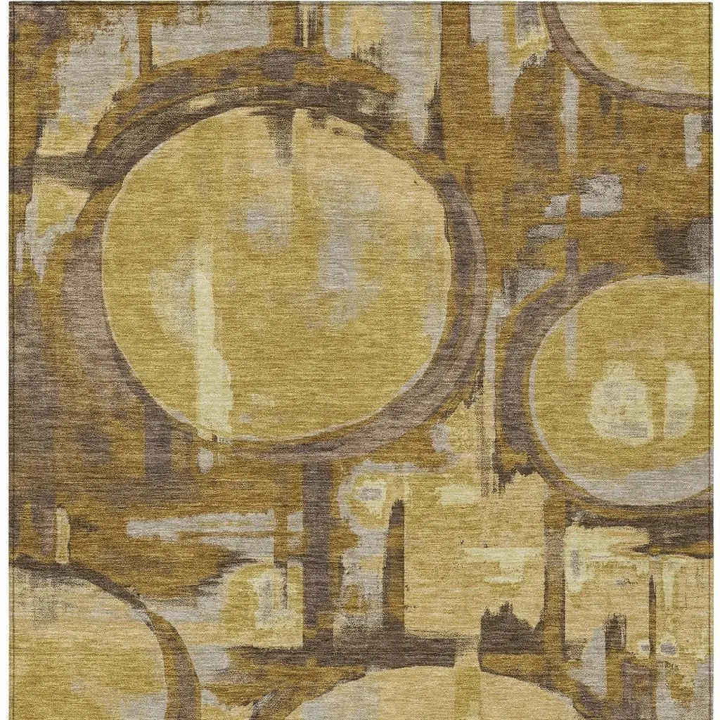 5' X 8' Walnut And Gold Abstract Washable Indoor Outdoor Area Rug Homeroots Outdoor