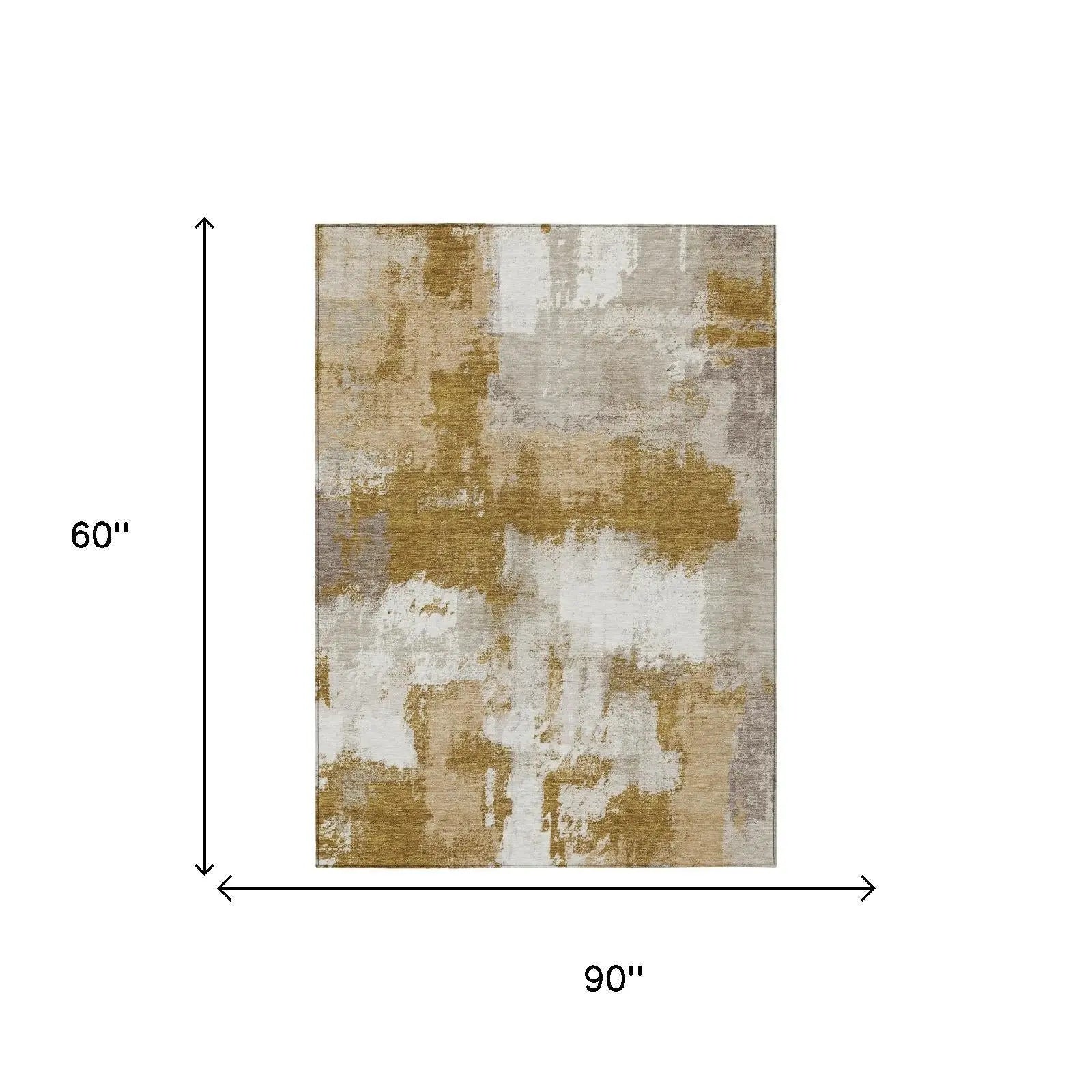 5' X 8' Walnut And Gold Abstract Washable Indoor Outdoor Area Rug Homeroots Outdoor