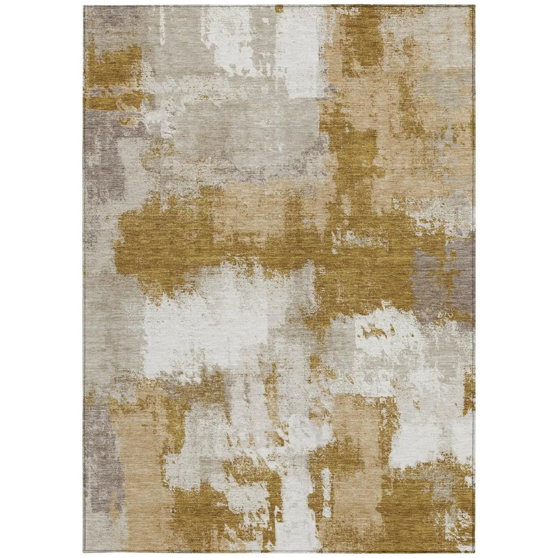 5' X 8' Walnut And Gold Abstract Washable Indoor Outdoor Area Rug Homeroots Outdoor