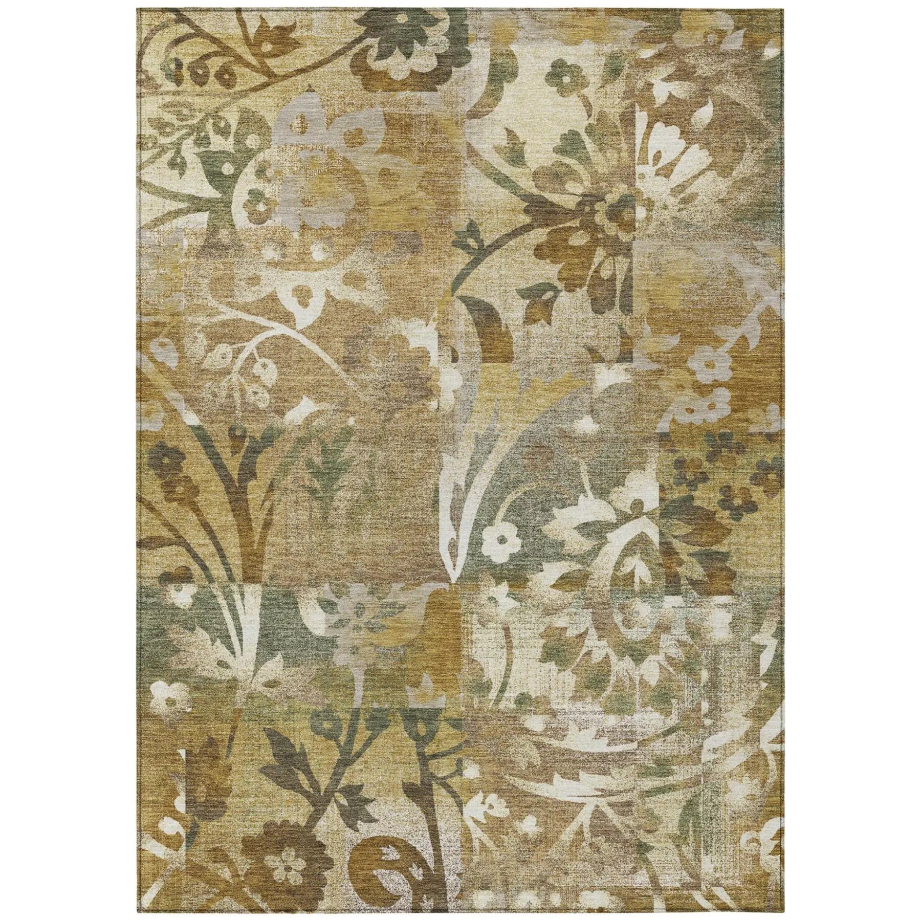 5' X 8' Walnut And Gold Botanical Leaves Washable Indoor Outdoor Area Rug Homeroots Outdoor