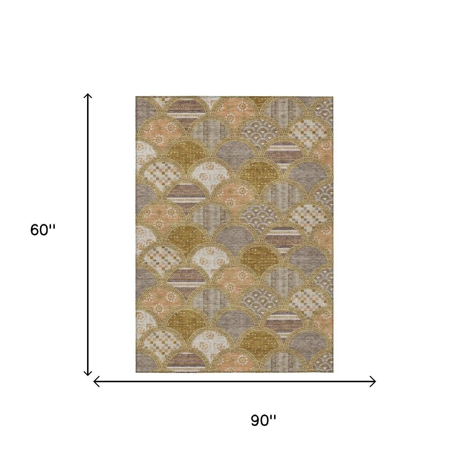 5' X 8' Walnut And Gold Geometric Washable Indoor Outdoor Area Rug Homeroots Outdoor