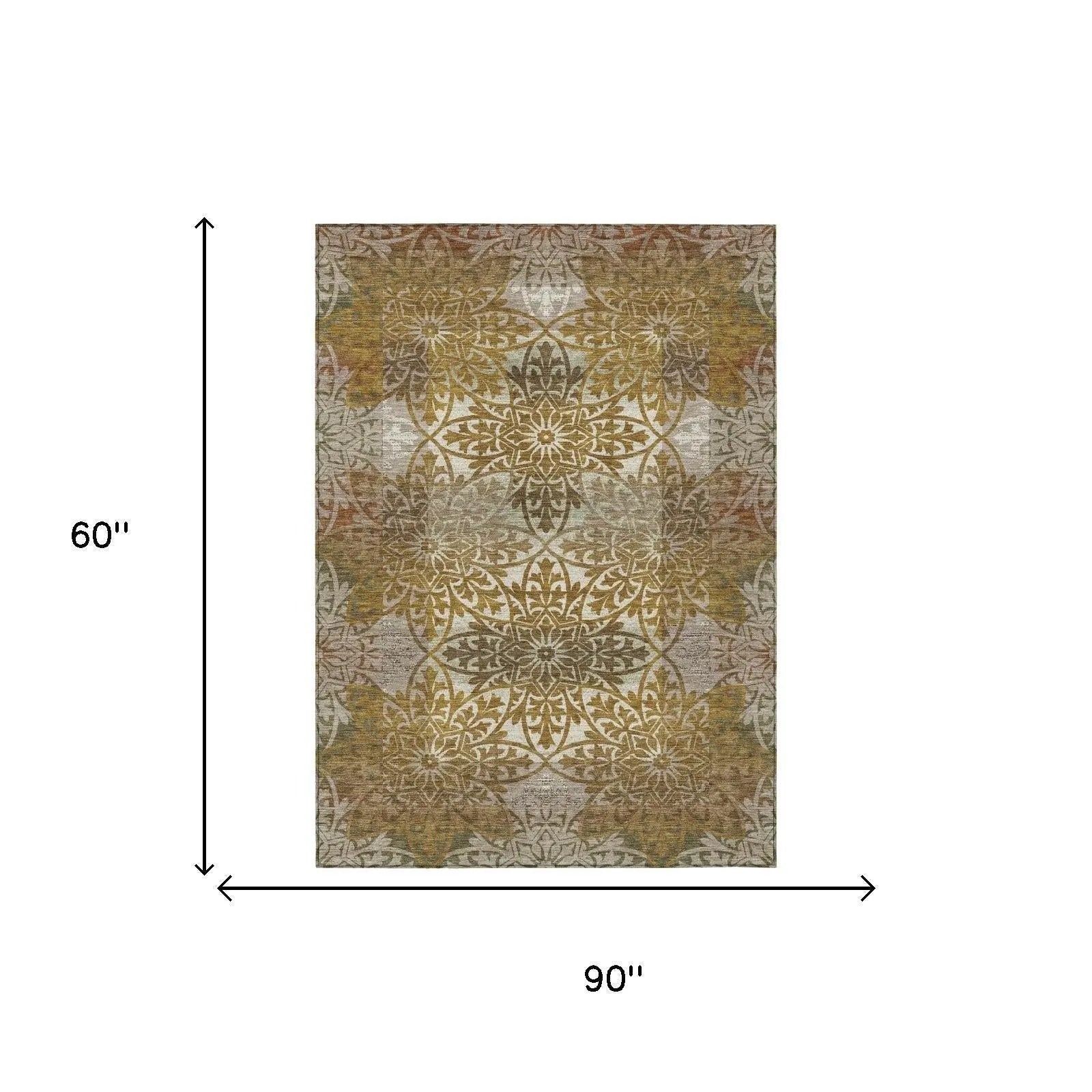 5' X 8' Walnut And Gold Oriental Washable Indoor Outdoor Area Rug Homeroots Outdoor