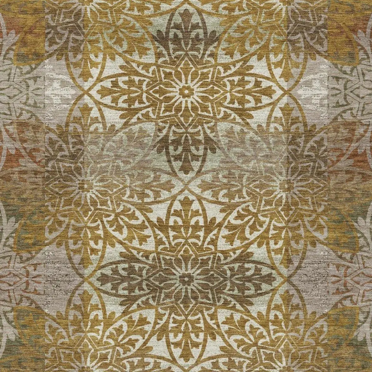 5' X 8' Walnut And Gold Oriental Washable Indoor Outdoor Area Rug Homeroots Outdoor