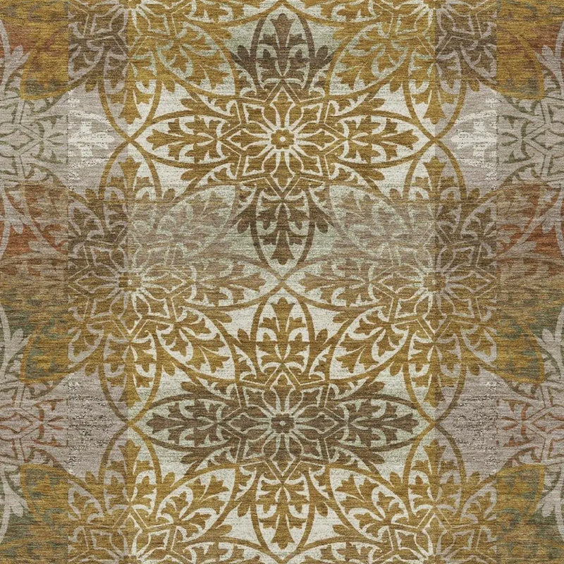 5' X 8' Walnut And Gold Oriental Washable Indoor Outdoor Area Rug Homeroots Outdoor
