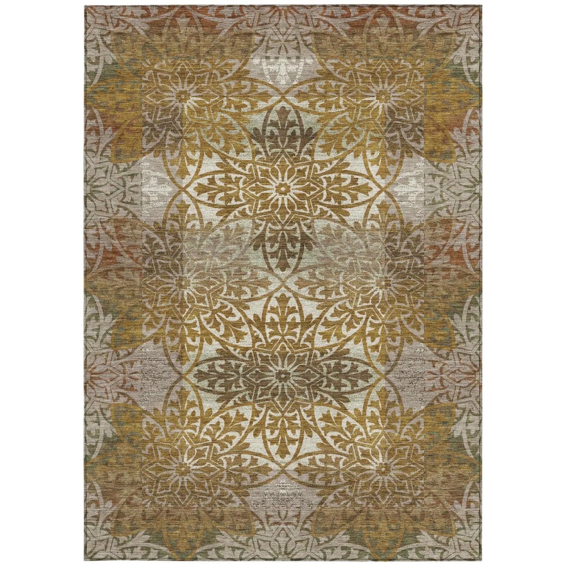 5' X 8' Walnut And Gold Oriental Washable Indoor Outdoor Area Rug Homeroots Outdoor