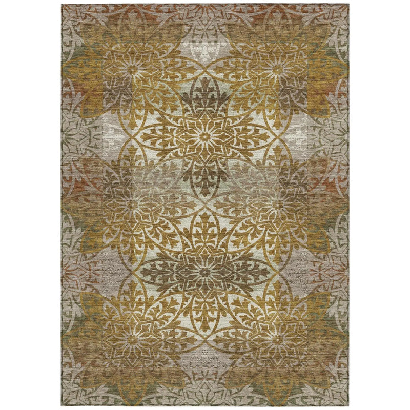 5' X 8' Walnut And Gold Oriental Washable Indoor Outdoor Area Rug Homeroots Outdoor