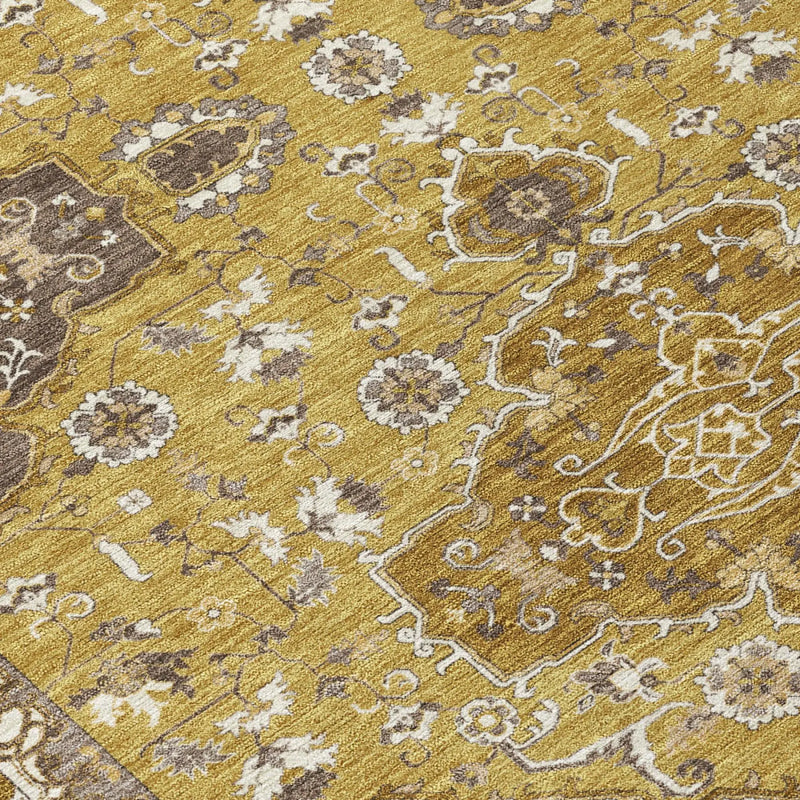 5' X 8' Walnut And Gold Oriental Washable Indoor Outdoor Area Rug Homeroots Outdoor
